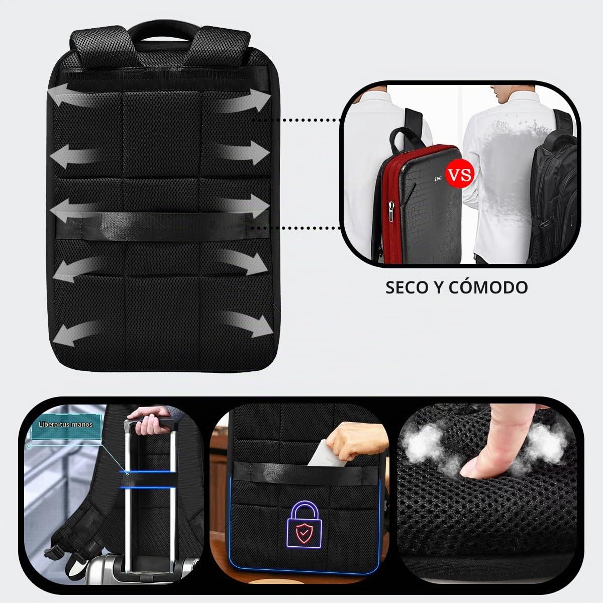 ZINZ Mochila Delgada para Computadora Portátil de 15,6" con Capacidad Variable, Mochila de Negocios Antirrobo, Mochila de Viaje Resistente al Agua con Carcasa de Cuero,B02RD01