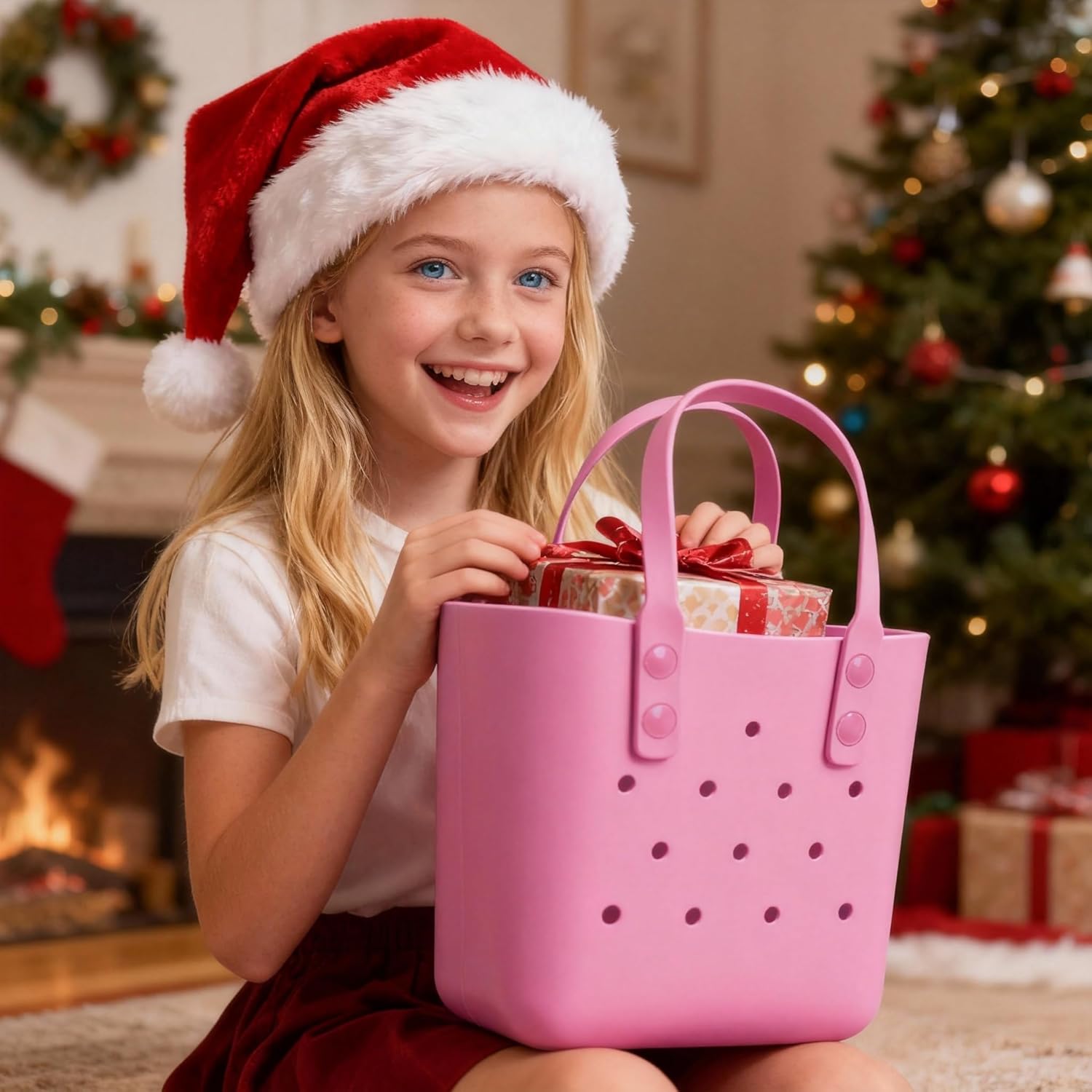 Rubber Tote Bag Small Lunch Bag Waterproof Bento Bag Washable Tote Portable Travel Bag Open Handbag for Girls/Kids