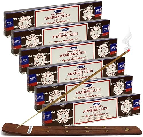 Vista 88 de Satya Sai Baba Nag Champa - Varitas de incienso de 0.53 oz y soporte - Paquete de 6 (aproximadamente 90 varillas)