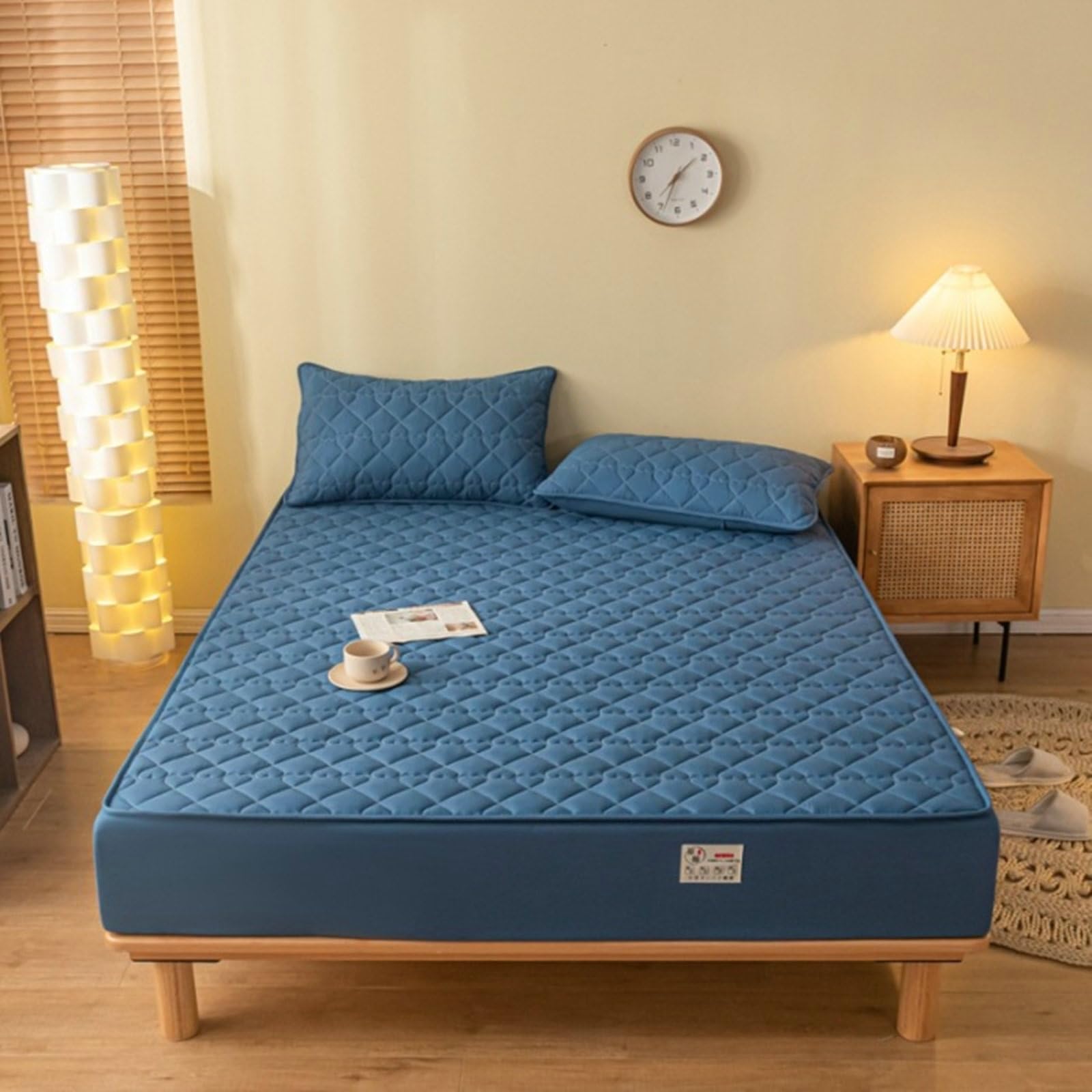 Epinki Drap 180x200 Housse, Bonnet 25cm, Bleu, Polyester, Drap Motif Coeur Couleur Unie Drap de Lit