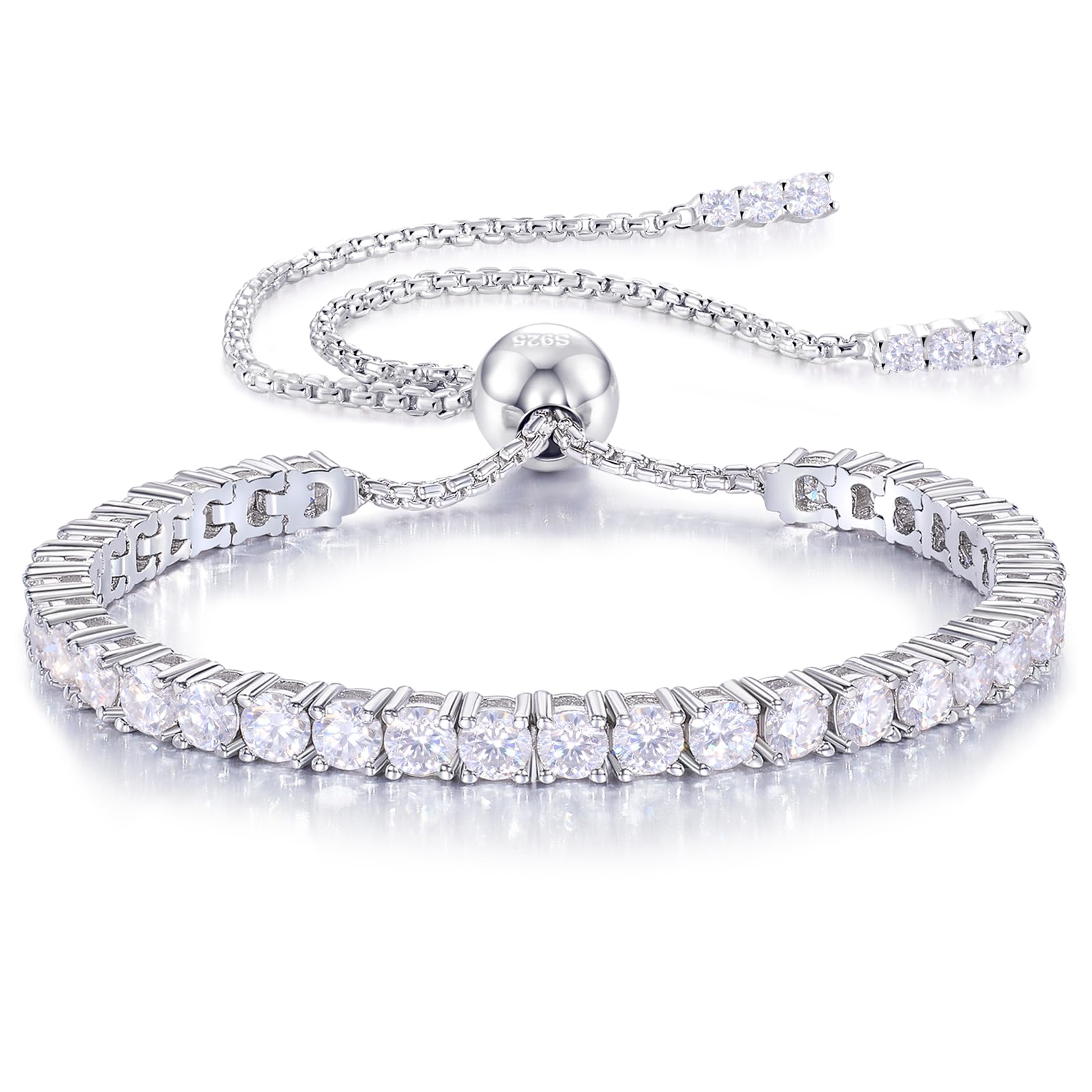 Armband Damen Moissanite Armband aus 925er Sterlingsilber Hypoallergen Längenverstellbar D-Farbe Reinheit VVS1 Geschenke für Frauen