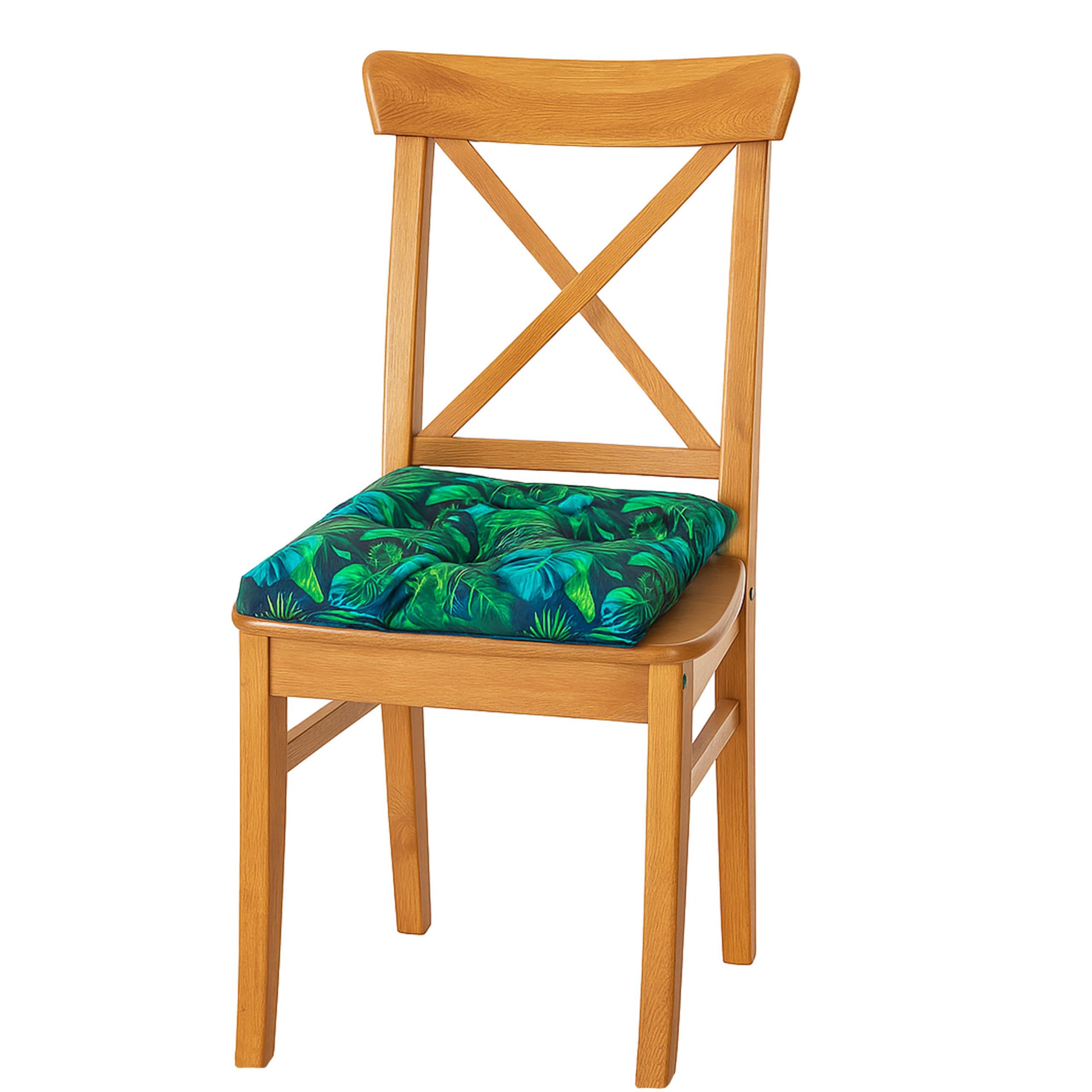 Wasserdichtes Stuhlkissen 45x45 cm – Gartenkissen für Stühle & Sessel – Dickes Sitzkissen 6 cm – Outdoor Sitzauflage für Gartenmöbel – Wetterfest & Pflegeleicht - 4er Set - Blaue Blätter