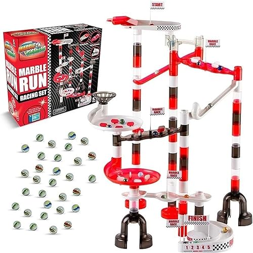 Vista 18 de Marble Genius Juego de carreras de Marble Run: 200 piezas Marble Run Racing Set Juguetes para niños, Bloques de construcción de torre de laberinto
