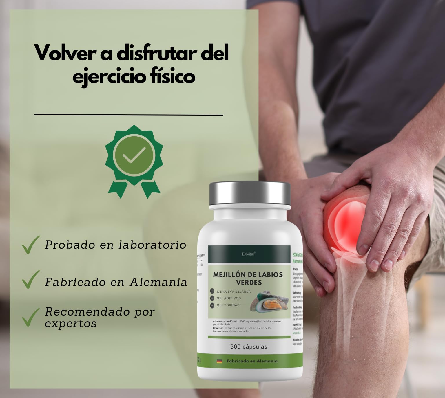 Cápsulas de mejillón de Labio Verde neozelandés con Zinc: Alta dosis de 1500 MG, sin magnesio ni aditivos, 100% Naturales, Calidad Alemana, 300 cápsulas