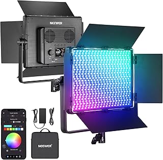 NEEWER PL60C RGB LED Panel Video Light APP/2.4G/DMX Control, 60W 23000Lux/0.5m 2500K-10000K RGBCW Pro Photography Studio Lighting /18 Scenes/V Battery Powered for Outdoor Filming Recording Streaming