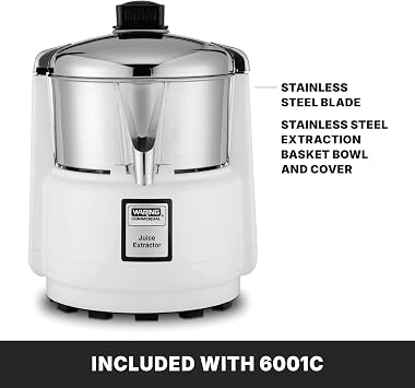 Waring Commercial Medium-Duty Juice Extractor Machine, 3600 RPM Motor, Stainless Steel Basket, Pulp-Free Juicing for Bars & Restaurants, Model 6001C