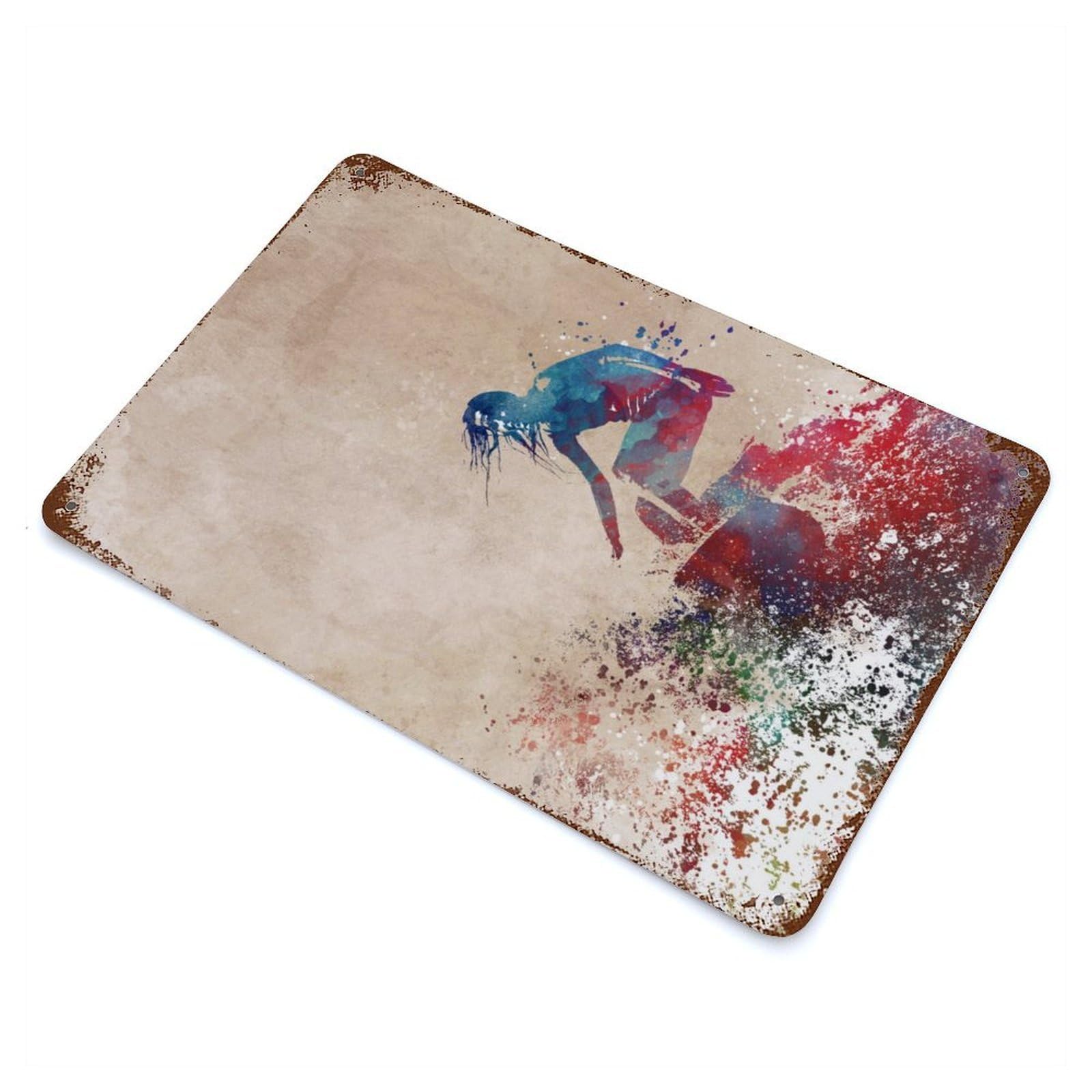 Surfer Sport Art 11.8"x7.9" Rust Effect Tin Sign, Industrial Home Decor for Living Room, Hallway And Home Decor