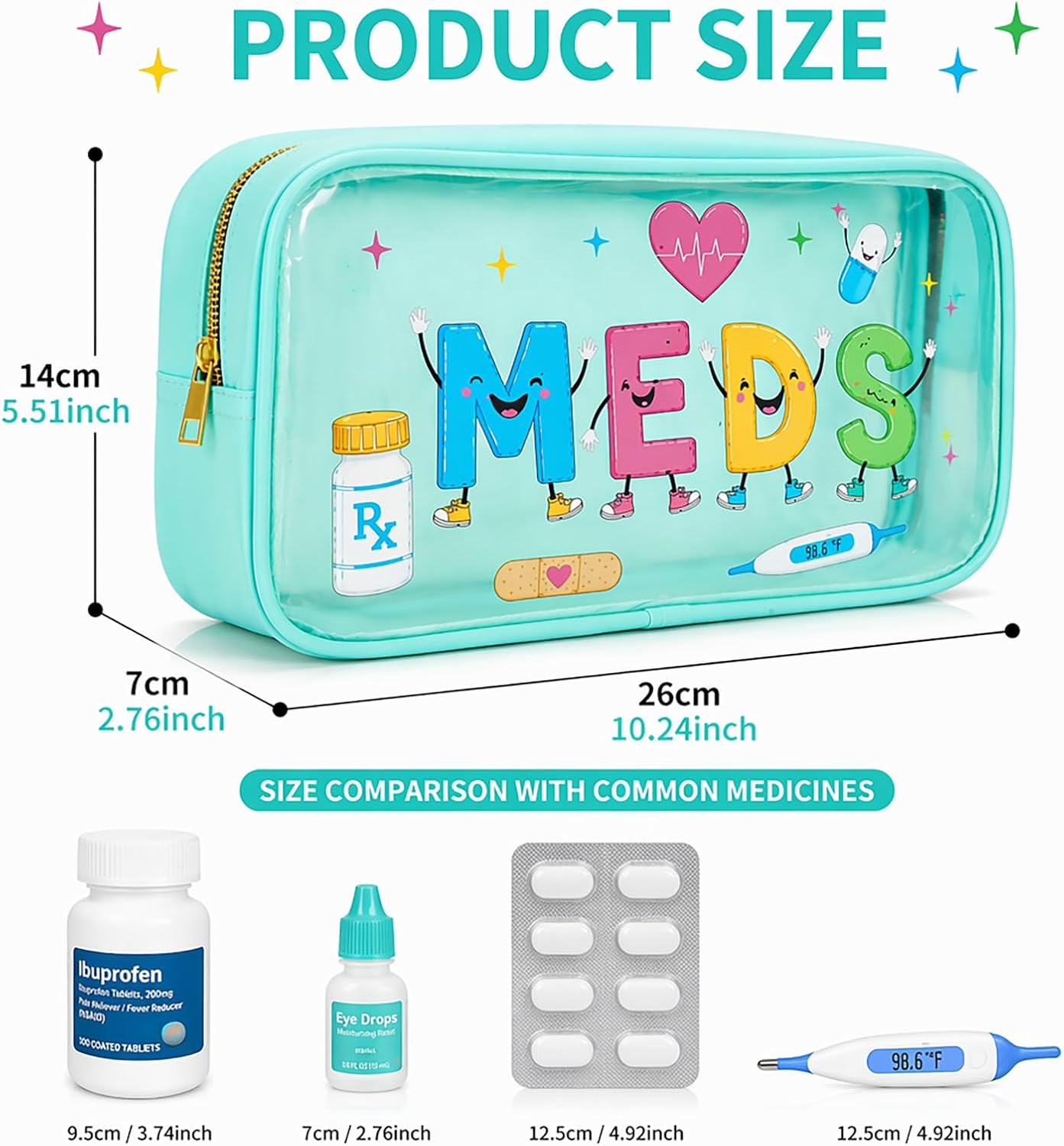 Clear Medicine Bag for Travel, Small Meds Pouch Pill Organizer