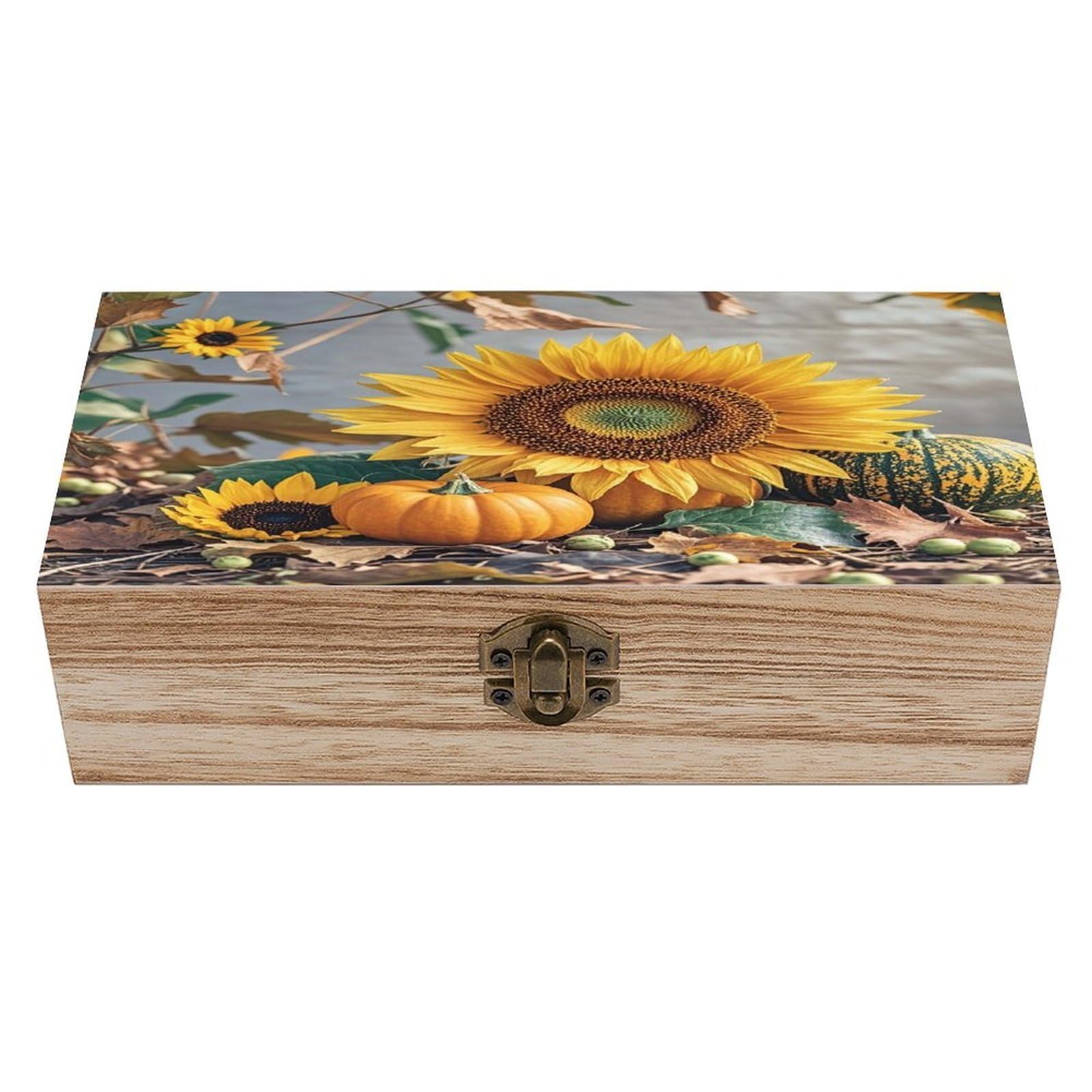 LZQPOEAS Fall Pumpkin Sunflower Wooden Box Storage Space to Organize Jewelry in A Beautiful Small Storage Box Decorative Card Boxes Memory Treasure Boxes for Crafts And Photo Storage