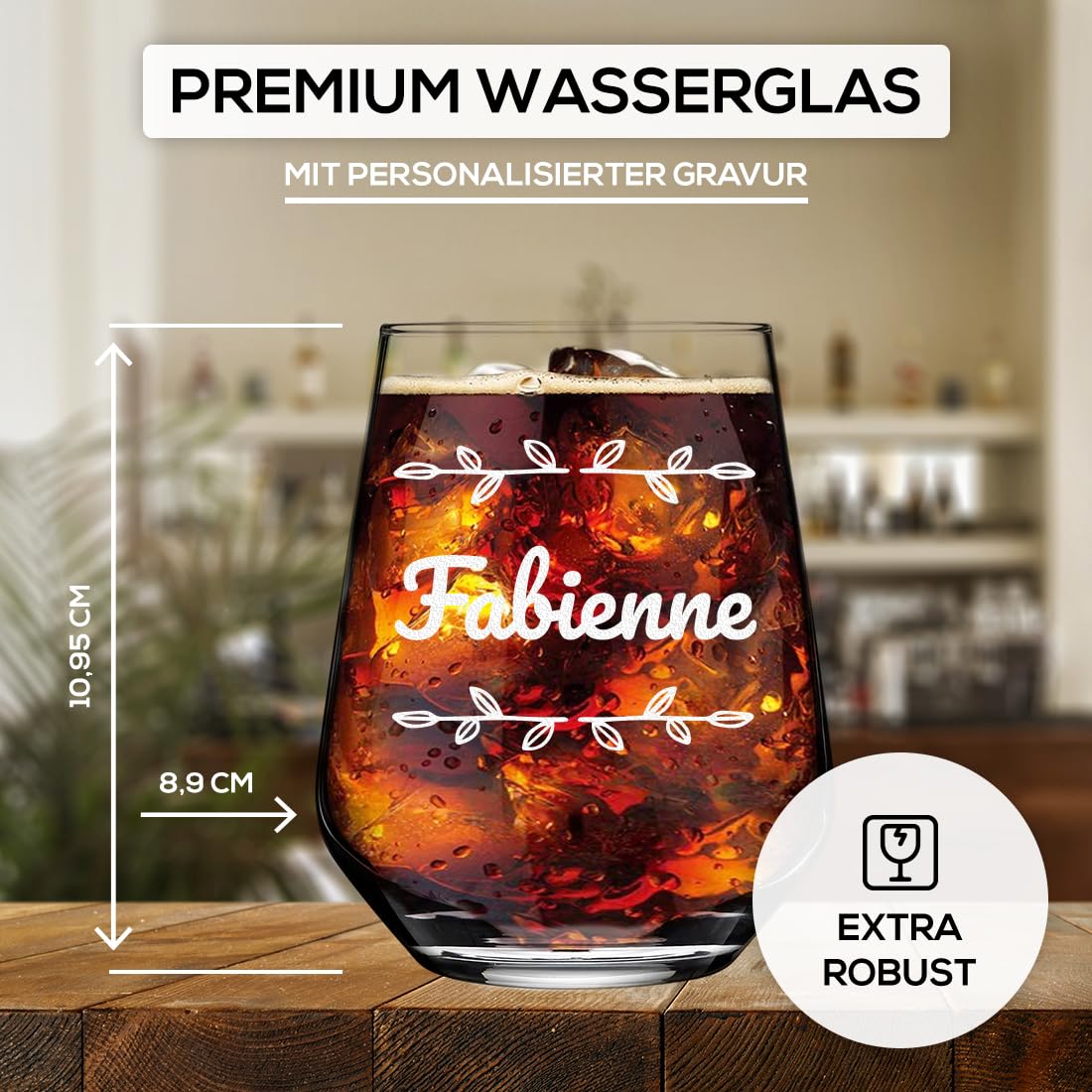 polar-effekt Trinkgläser Set 425 ml 6-teilig mit personalisierter Gravur - Wasser-Gläser für Saft und Cocktails - transparentes Saftglas - Geschenk zum Geburtstag