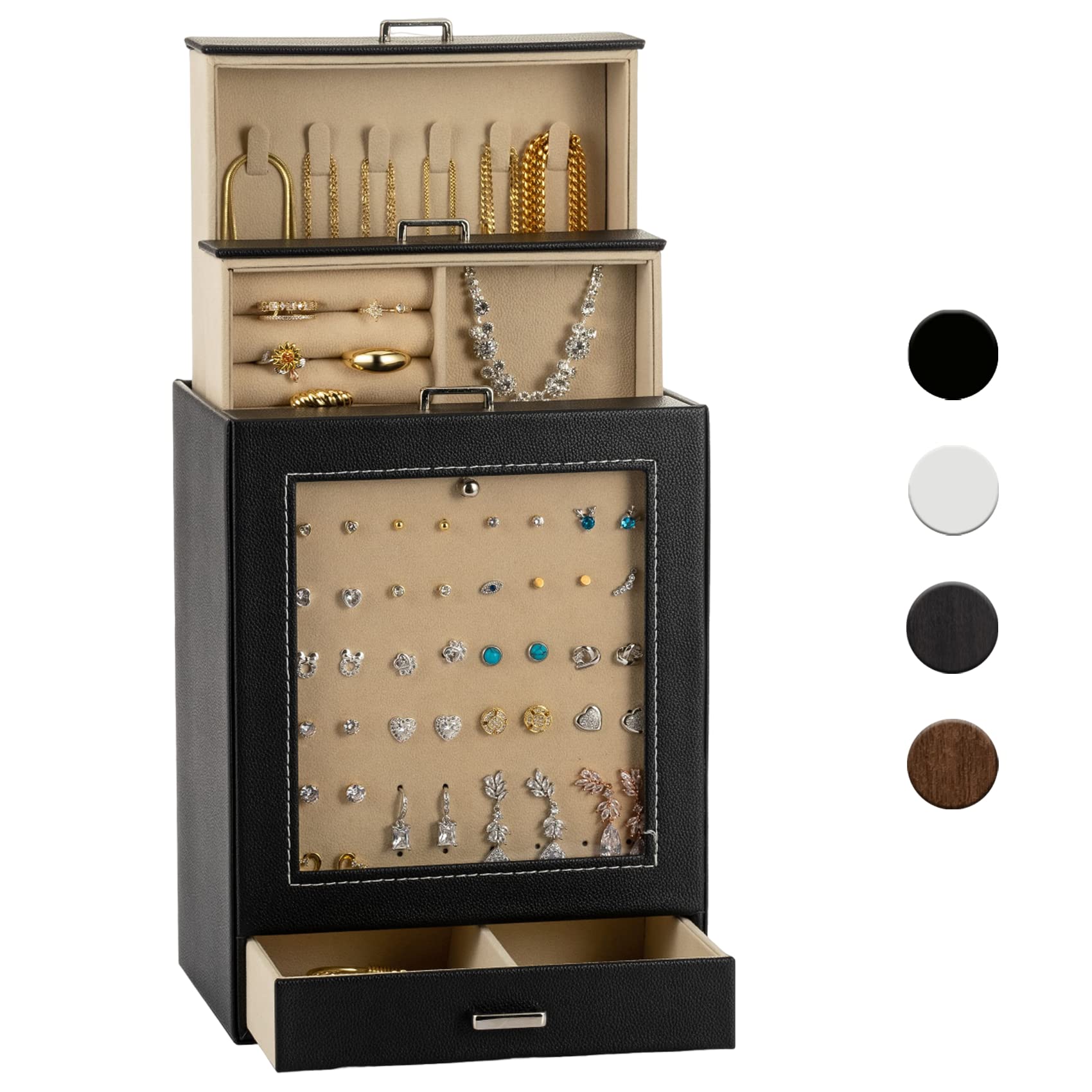 Jewelry Box For Women Girls Stand Up Jewelry Storage Organizer With Drawers Large Jewelry Organizer Box With Black