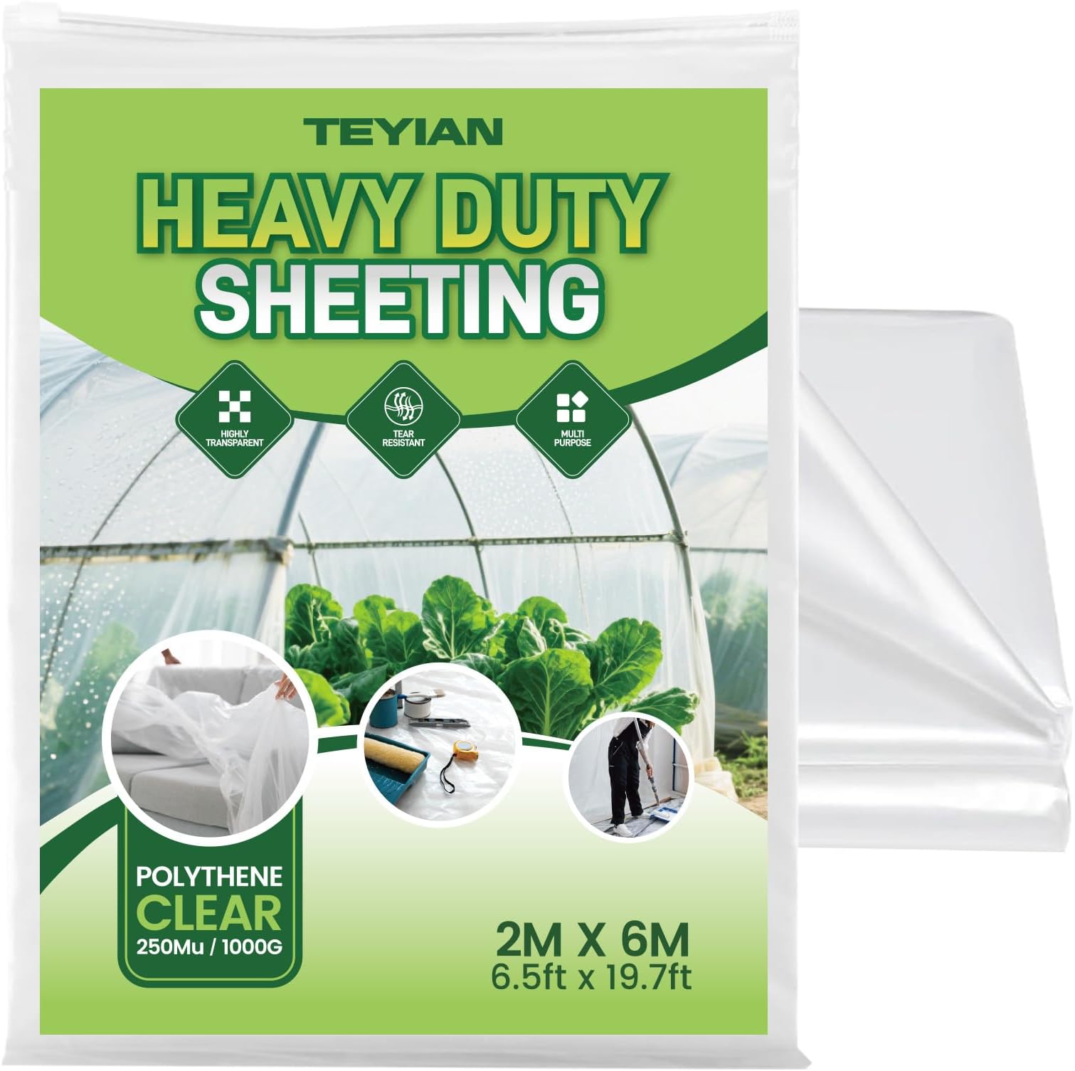 2 x 6M Heavy Duty Polythene Plastic Sheeting Thickened Plastic Dust Sheets Garden Grow Polythene Cover Sheets Dustproof Waterproof