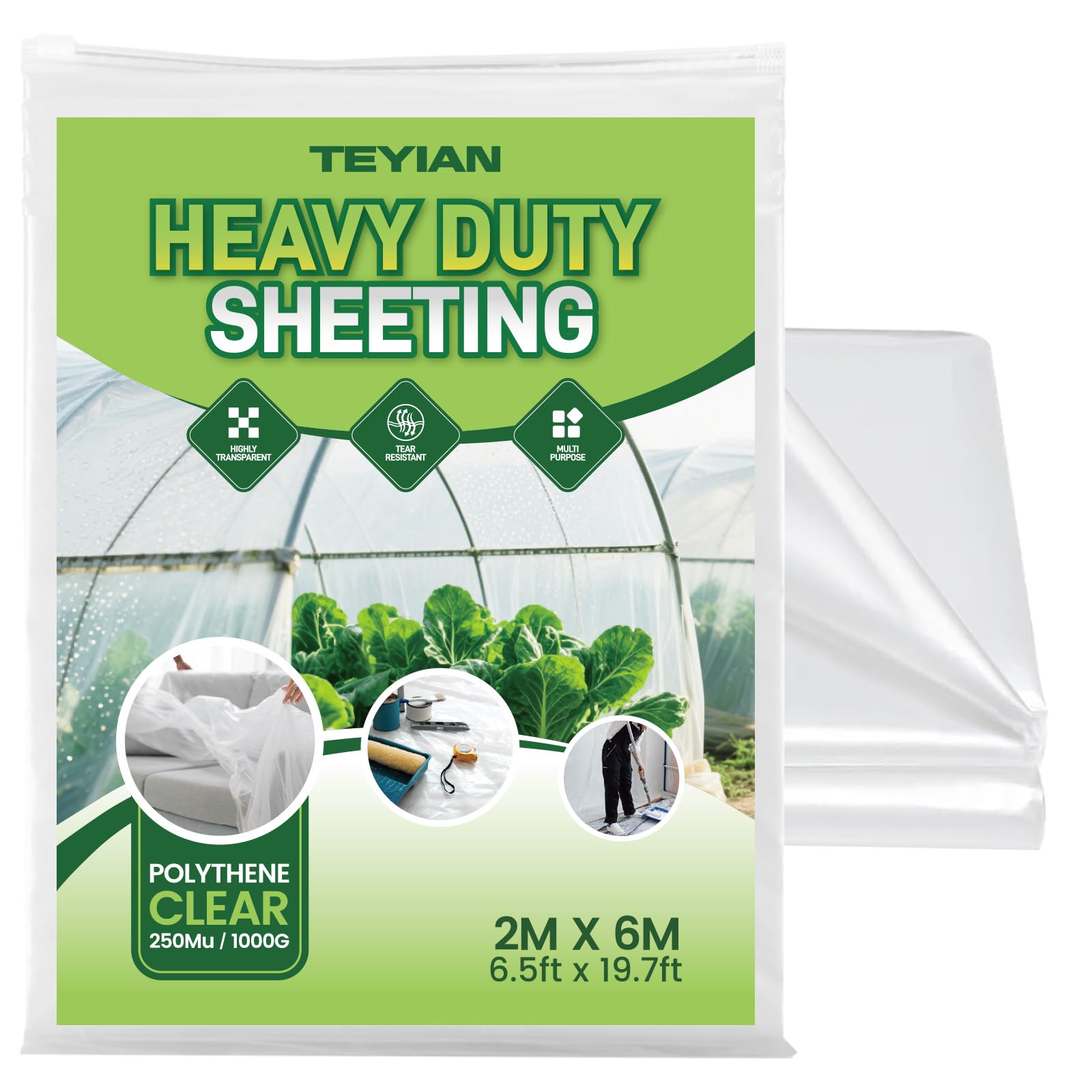 2 x 6M Heavy Duty Polythene Plastic Sheeting Thickened Plastic Dust Sheets Garden Grow Polythene Cover Sheets Dustproof Waterproof