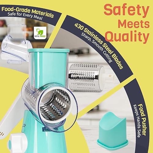 Miniatura 7 de Rallador giratorio de queso, manivela de mano, trituradora de 3 cuchillas, rallador de queso para cocina, herramienta de cocina multifuncional para