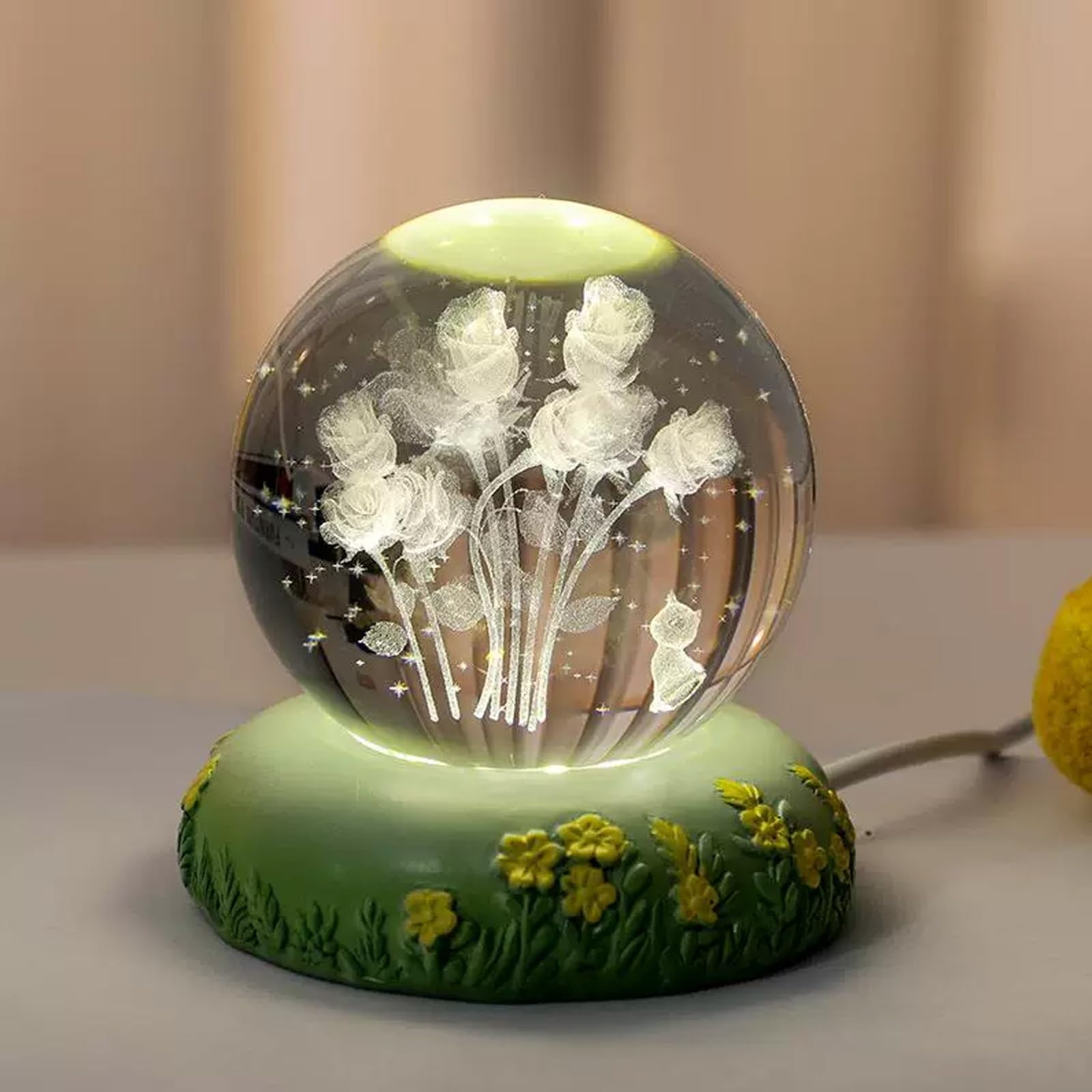 ATCKCALB 3D Ocean Resin Night Light with Wooden Base, RGB Lighting. Nice Decor and Ocean-Themed Gift for Home use(White Light,6CM/2.4IN_A)