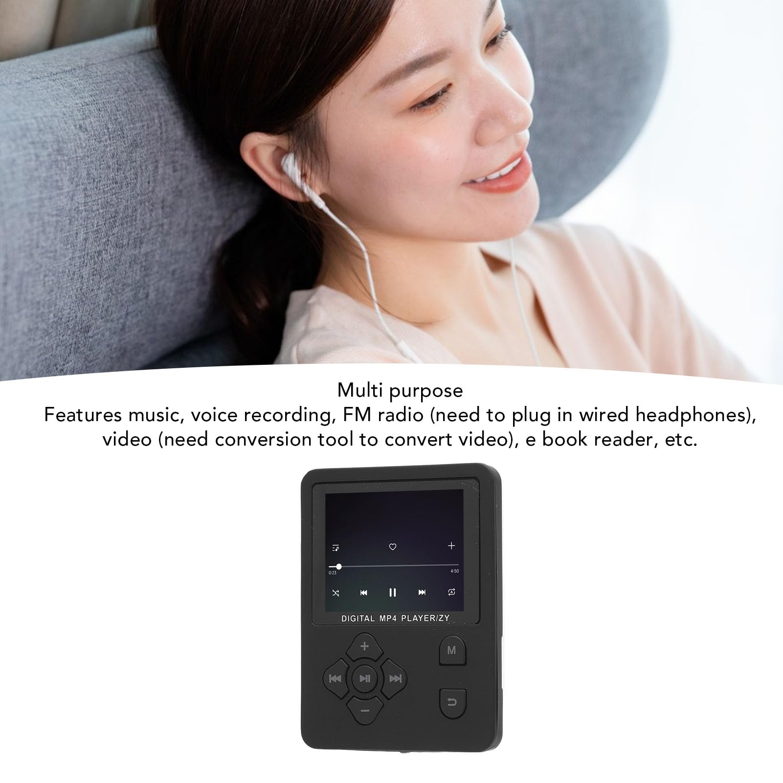 MP3 Player with Bluetooth 5.0, HiFi Portable Music Player, Support up to 64GB, FM Radio, Voice Recorder, E Book, Multifunctional MP3 Player for Sports Running (Black)