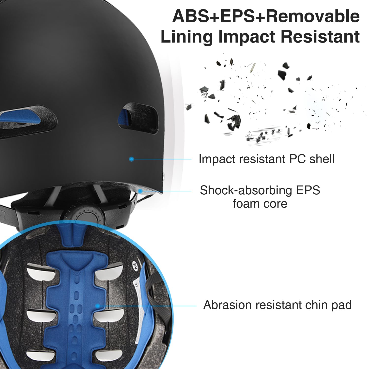 Skaterhelm Fahrradhelm für Damen Herren 59-62CM Robuster Stadthelm für den Alltag Verstellbar Unisex Schutzhelm für Skateboard E-Scooter Roller BMX