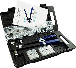 Muzata Heavy Duty Blind Rivet Nut Kit Set, Riveter Tool,Rivet Nut Gun,Thread Hand Riveter, Rivet Gun, Riveting Tools with 210PCS Metric Rivet Nuts Included M3 M4 M5 M6 M8 Blue White zinc