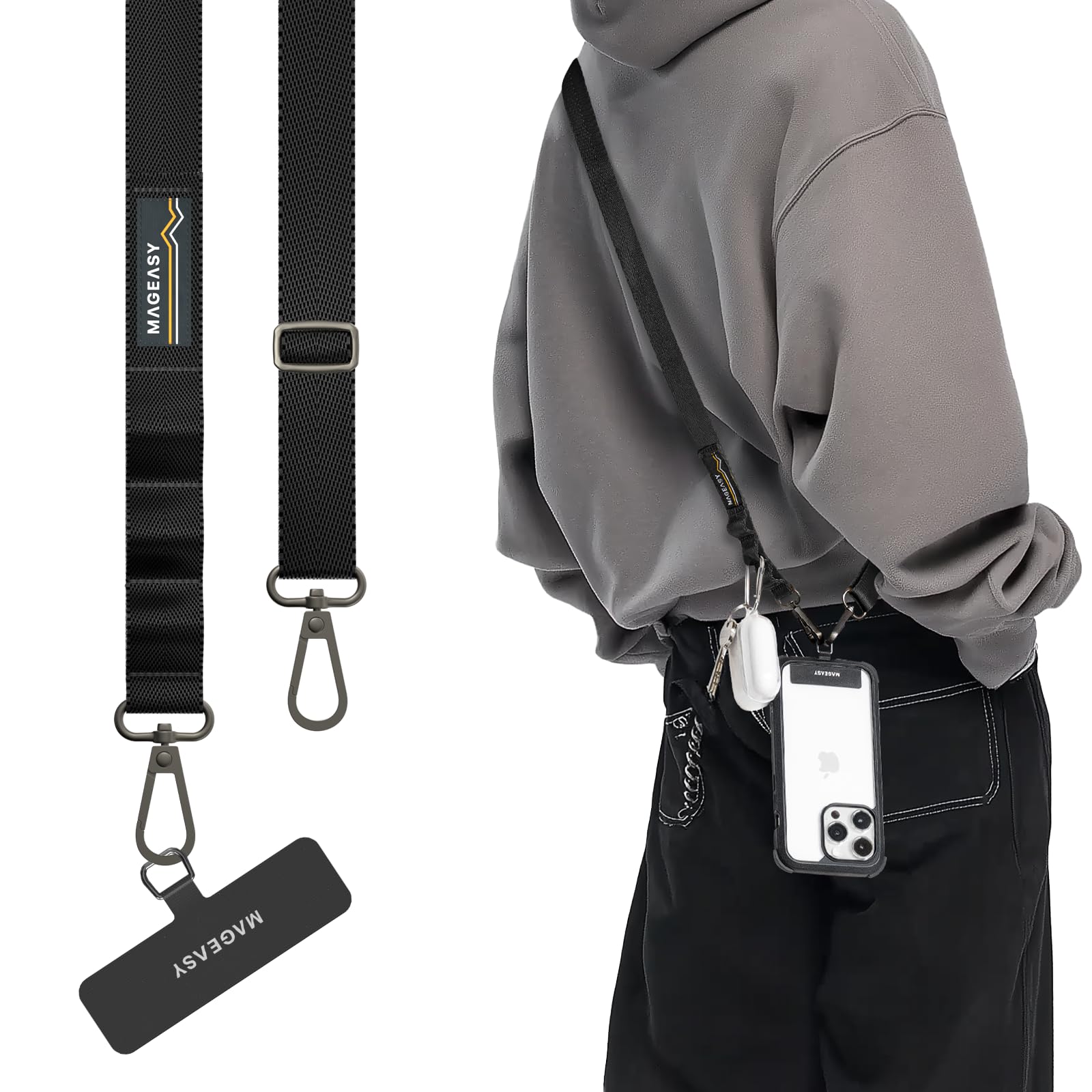 MAGEASY Universal Cell Phone Lanyard Crossbody - Anti-Theft Crossbody Phone Strap for iPhone 16 Pro Max & Most Smartphones, for Men & Women | 20mm (
