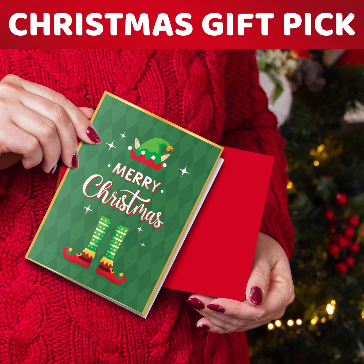 HAPPYPOP Christmas Socks Gift for Adults - Elf Tree Xmas for Women Men with Greeting Card - Image 5