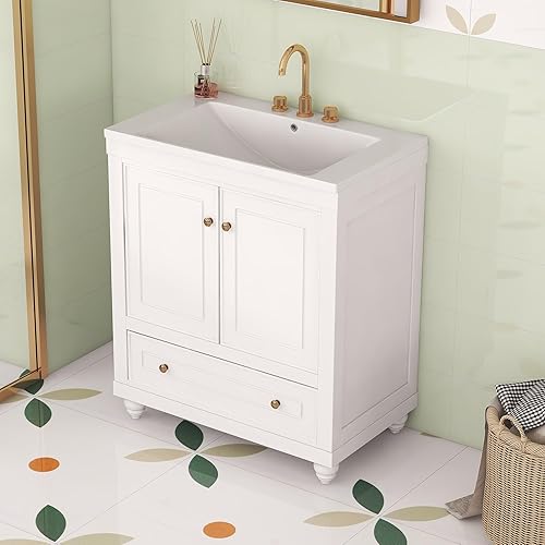 Miniatura 3 de Bellemave Tocador de baño de 30 pulgadas con lavabo de cerámica gabinete combinado debajo del fregadero armario de almacenamiento de baño con 2