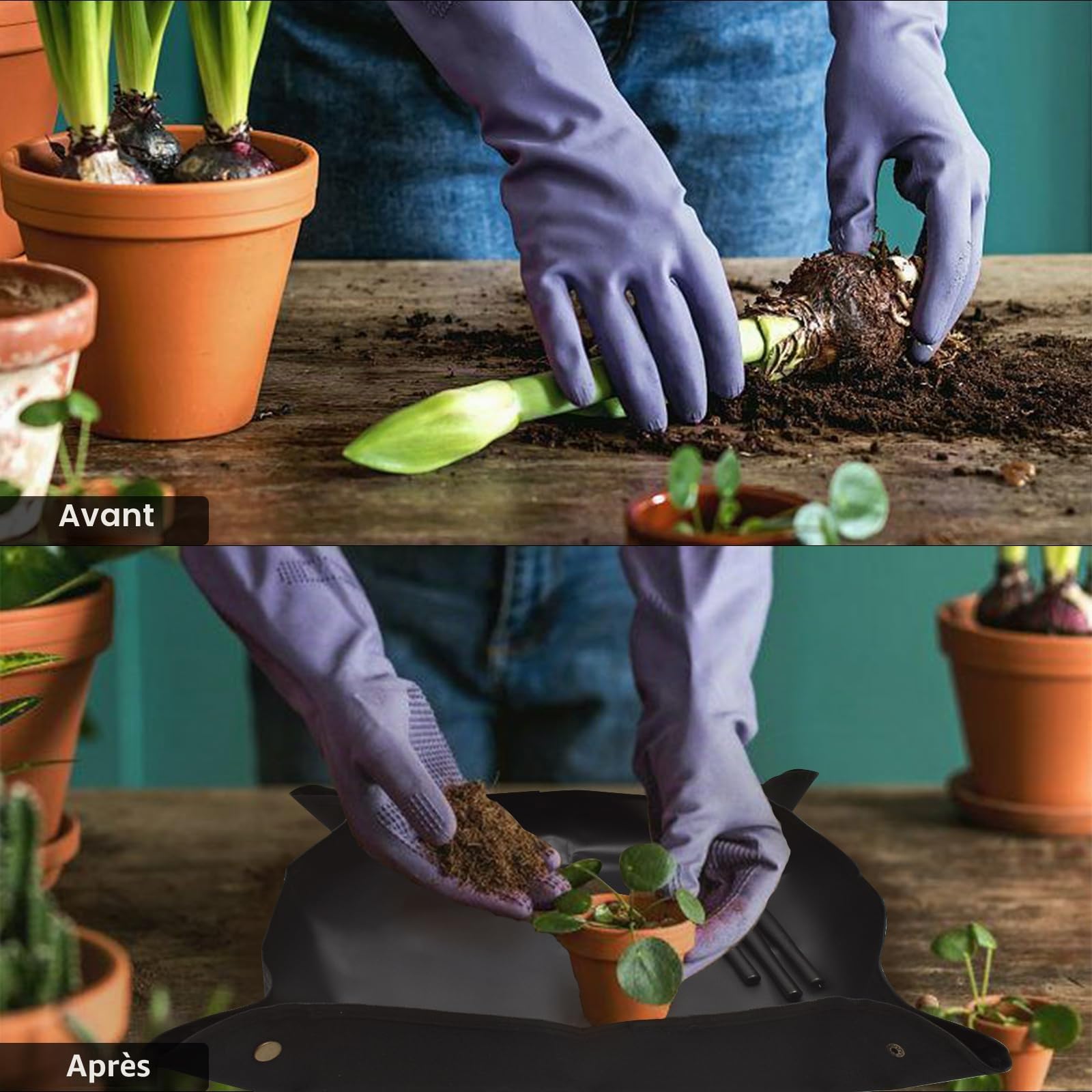 Kit D'outils de Jardin, 17 Pièces Mini Outils de Jardinage avec Pliable Tapis de Rempotage Outils Succulentes Kit D'outils pour Bonsai avec Sac de Rangement à Main pour Intérieur Extérieur