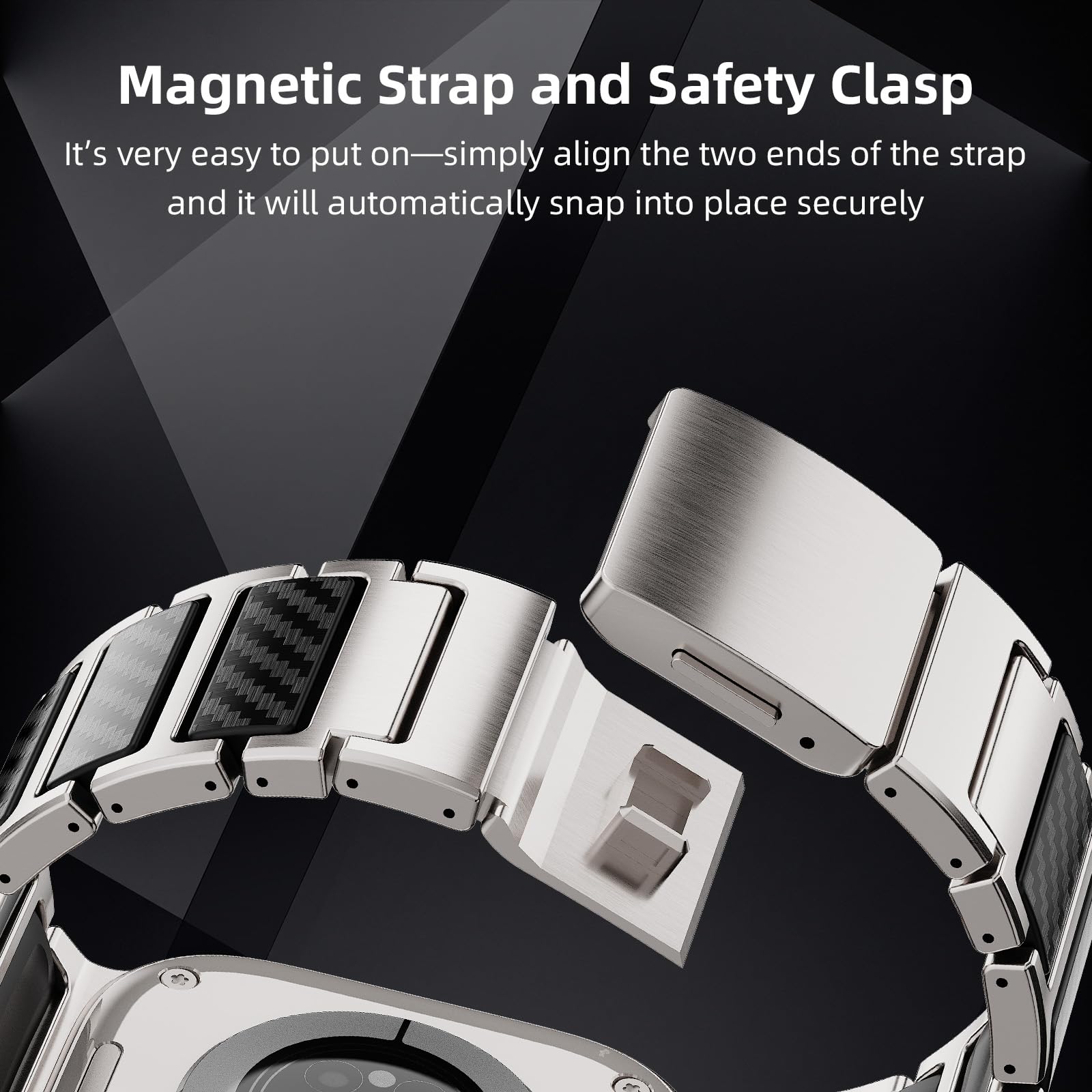 Magnetisches Titanband, kompatibel mit Apple Watch Ultra 3, 2, 1, Serie 11, 10, 9, 8, 7 SE, Premium-Armband aus zwei Materialien, für Herren Business und Sport, kompatibel mit Modellen mit 44 mm, 45