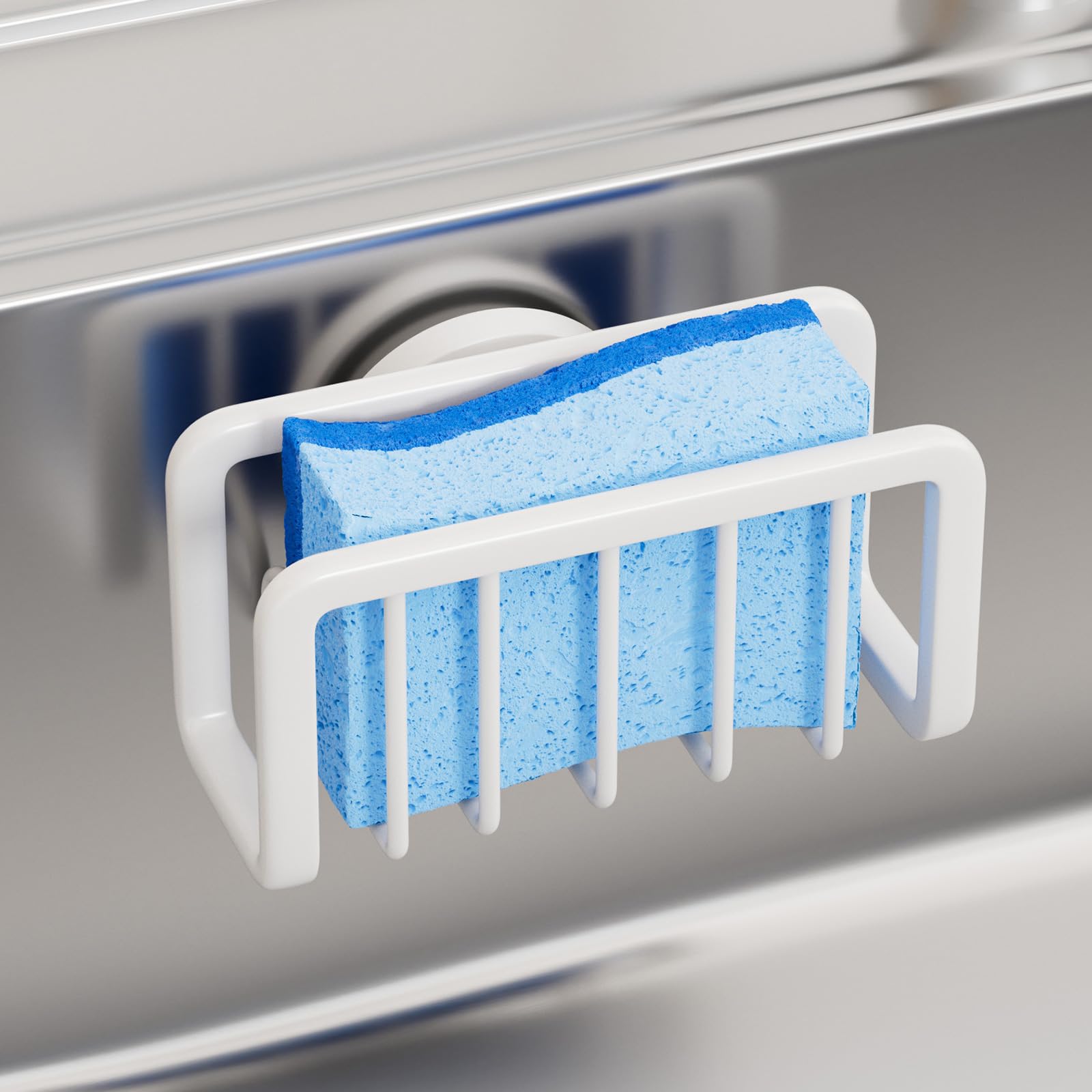 TAILI Sponge Holder with Suction Cup, Sink Caddy inside kitchen Storage, Sponge Holder for Kitchen sink for Dishcloth, Brush, Stopper - white