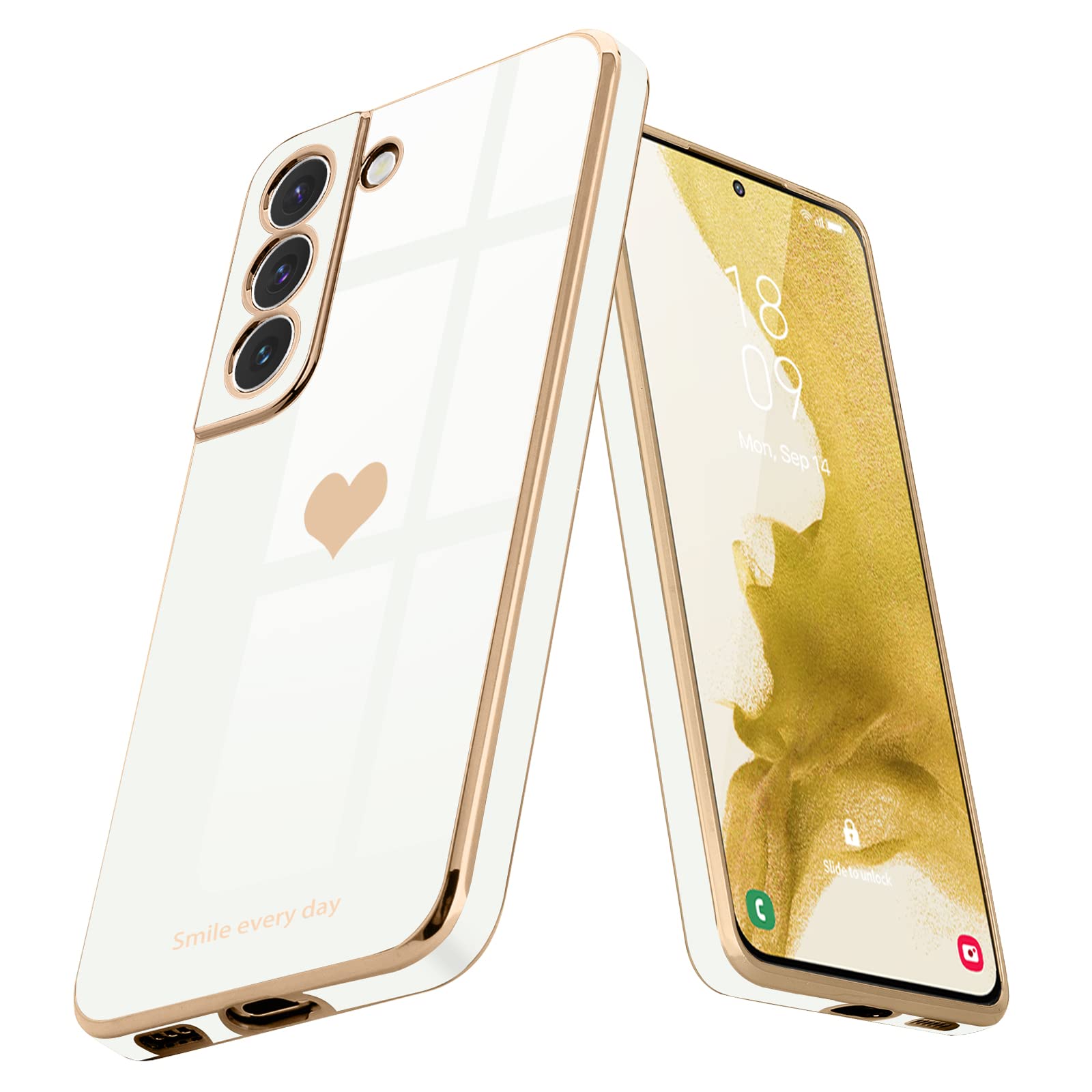 Teageo Kompatibel mit Samsung, Süße Herzmuster Mädchen Handyhülle Luxuriös Galvanisierte Glitzer Weich TPU Kameraschutz Kratzfest Stoßfest Schutzhülle für Samsung