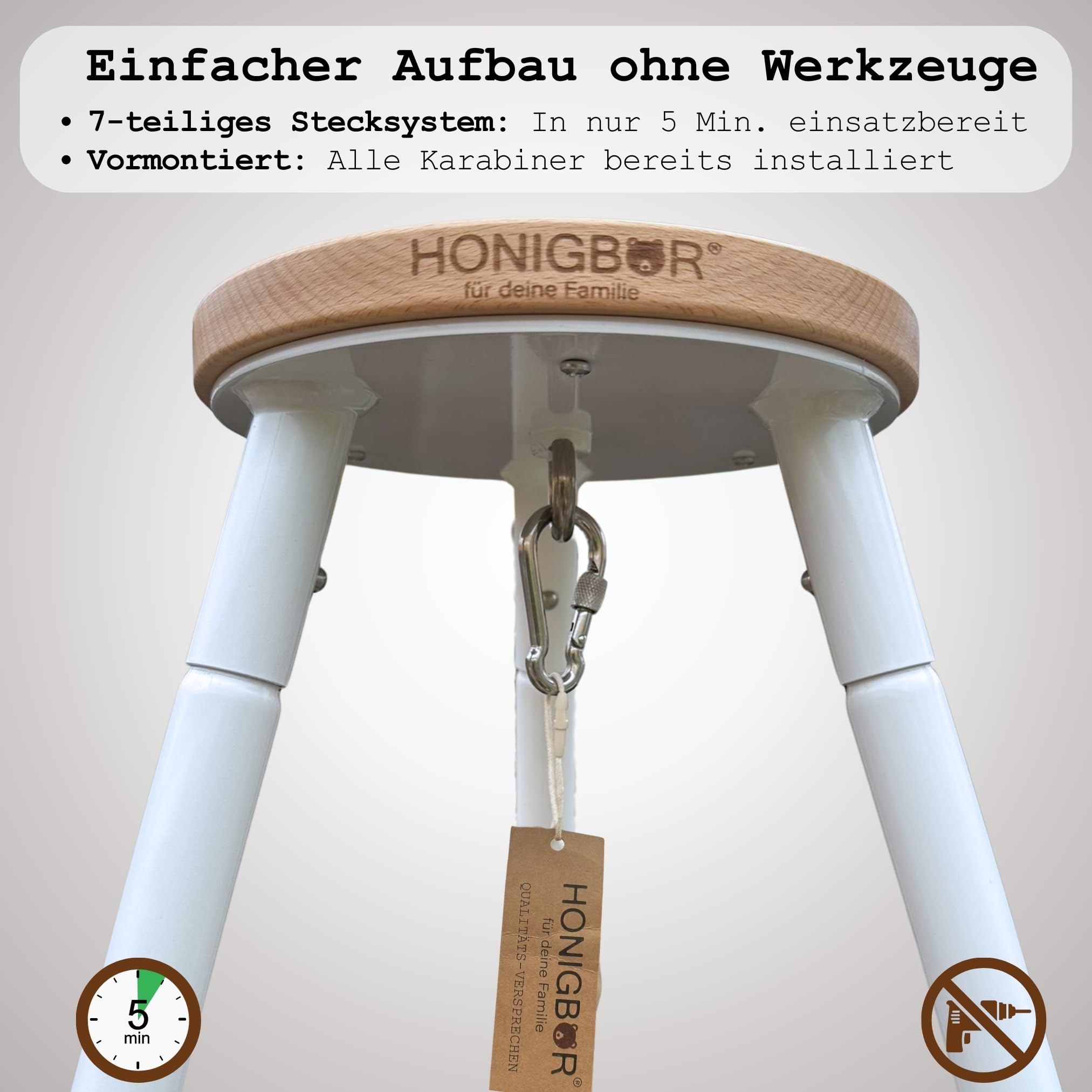 Honigbär Federwiege Set inkl. Standfuß (weiß) – Baby Hängematte TÜV-geprüft bis 40kg – Ergonomisches Nestchen mit Kapok-Matratze – Bio-Baumwolle – Universell motorisierbar - Schlaf wie im Mutterleib
