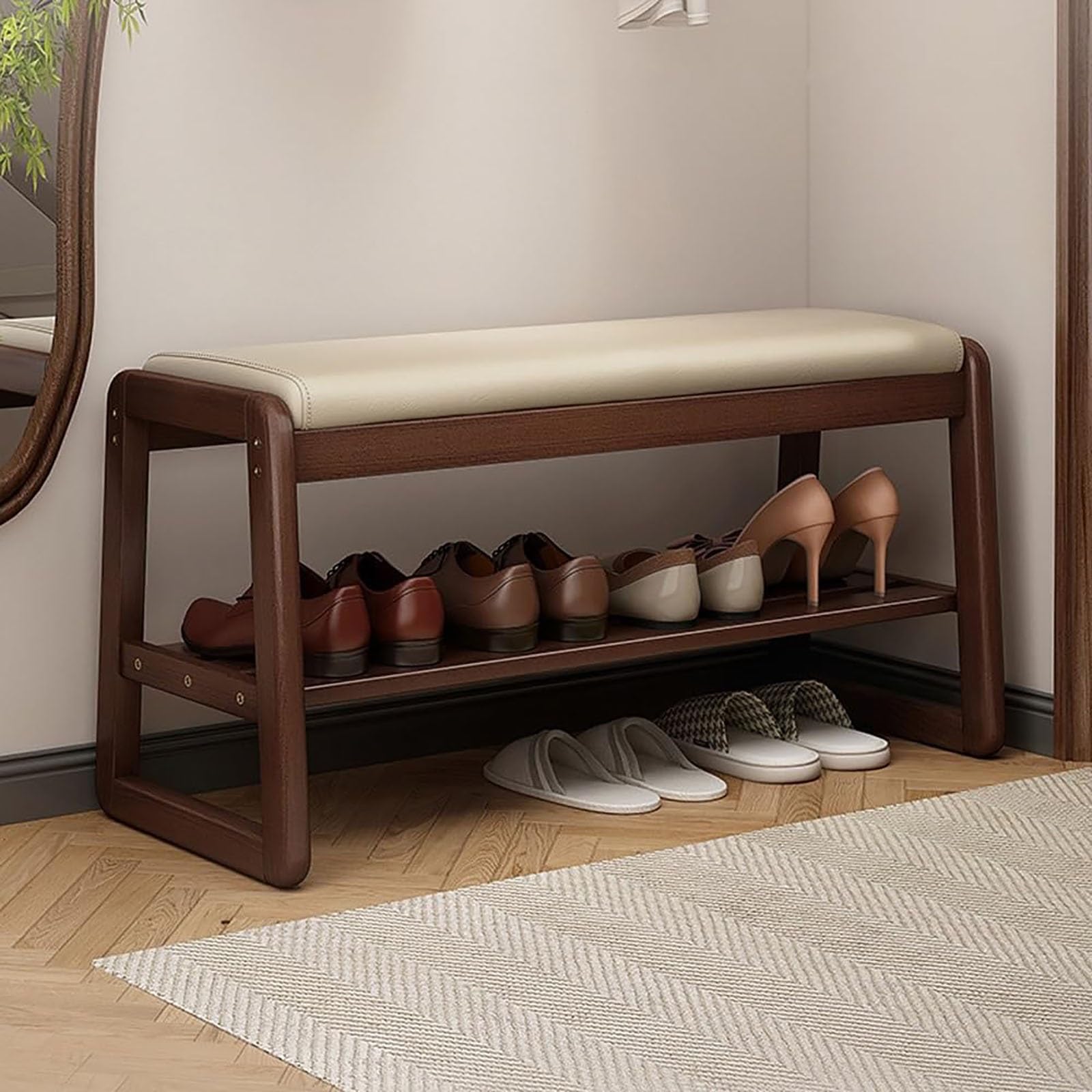 WJFTODAY Cushioned Shoe Bench with Storage White Entryway Shoe Rack Wood Shoe Shelf for Front Door Small Mudroom 100cm Entryway Furniture