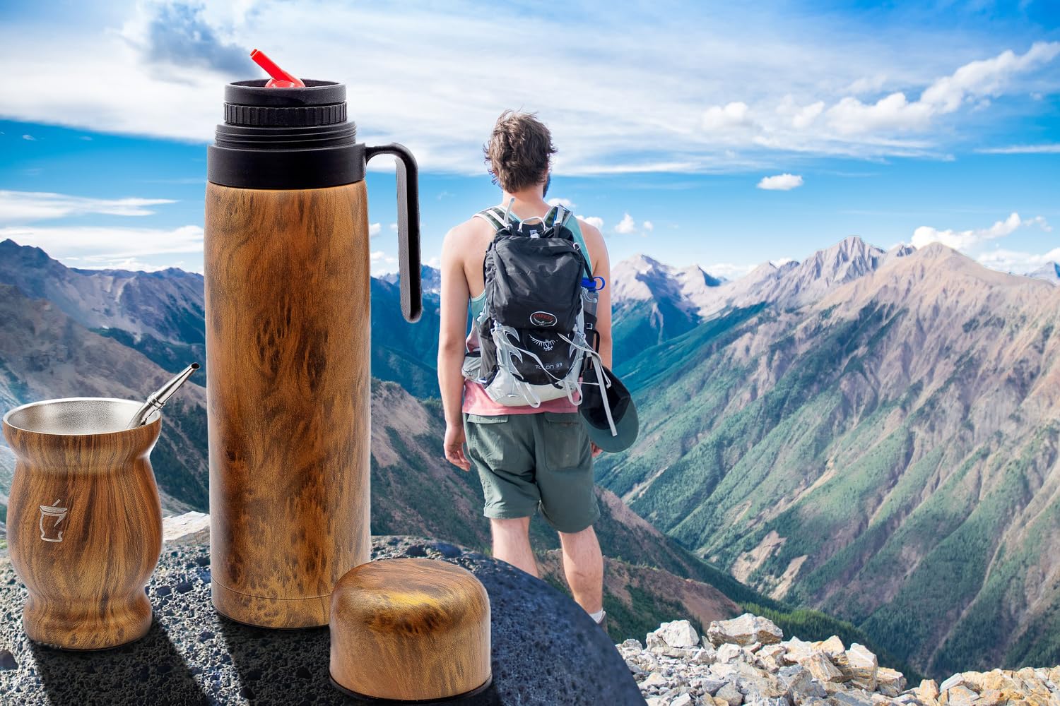 Kit con Mate, Termo y Bombilla de Acero Inoxidable - incluye vaso térmico con doble pared - libre de BPA (Marrón)