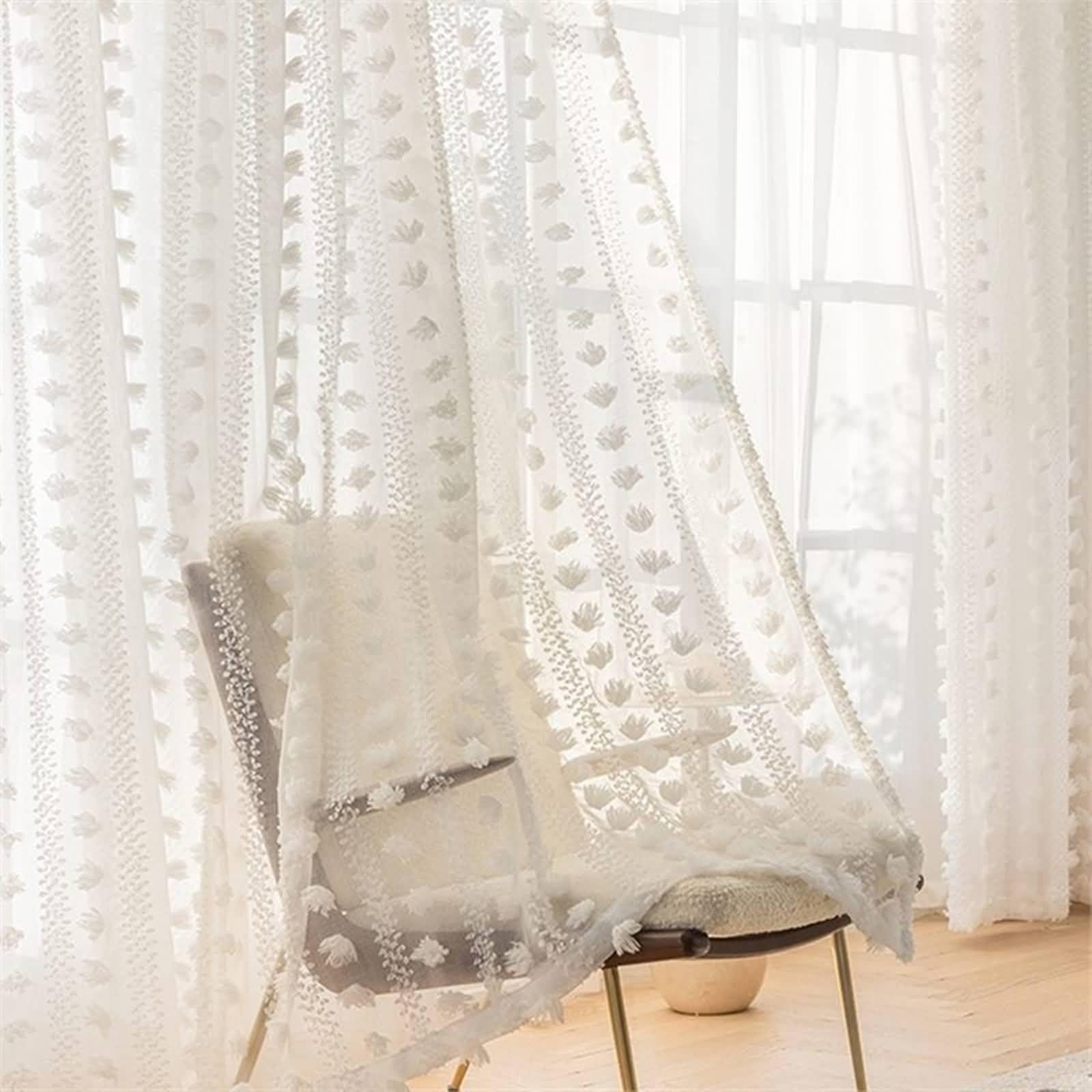 Długie zasłony do sypialni, zasłony dla dorosłych biały żakard poliester 2 panele 107W x 138L cm