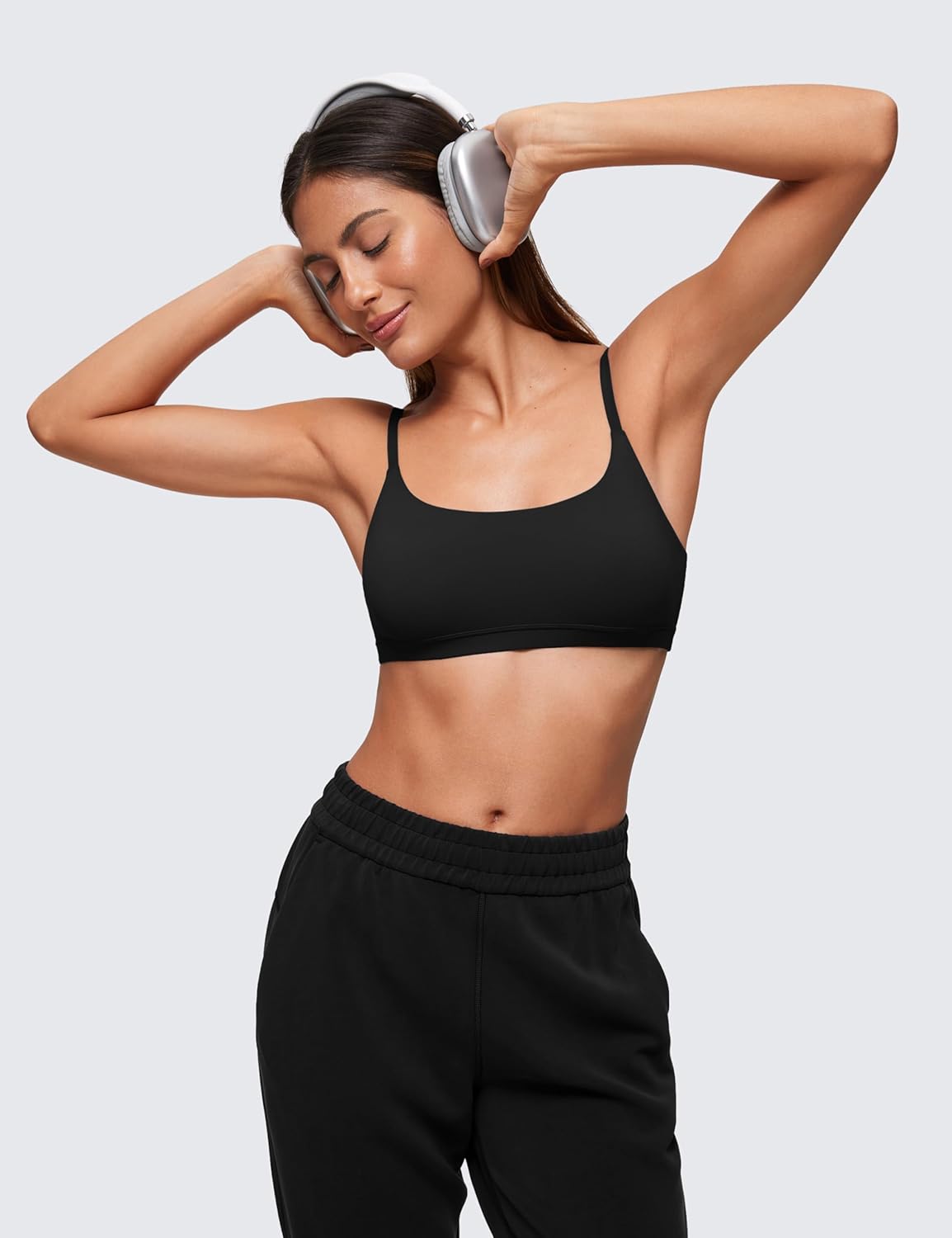 CRZ YOGA Softhold Double Lined Scoop Neck Bralette - Womens Adjustable Straps Cami Wireless Sleep T-Shirt Everyday Bra - Image 3