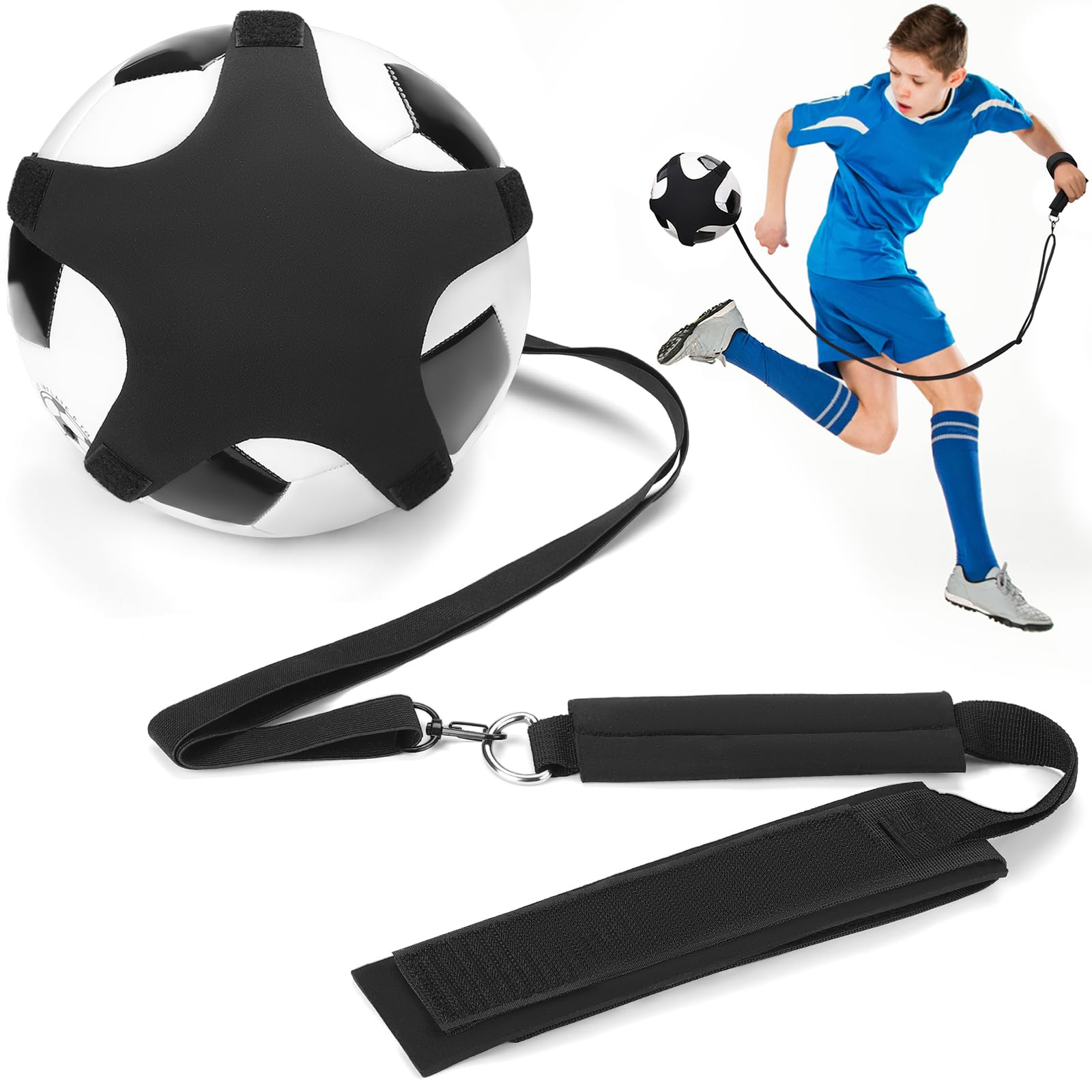 tobwolf soccer kick trainer, adjustable wrist belt soccer juggling trainer fits ball size 3, 4, 5, solo practice juggling net, football return trainer net for practice training aid control skills