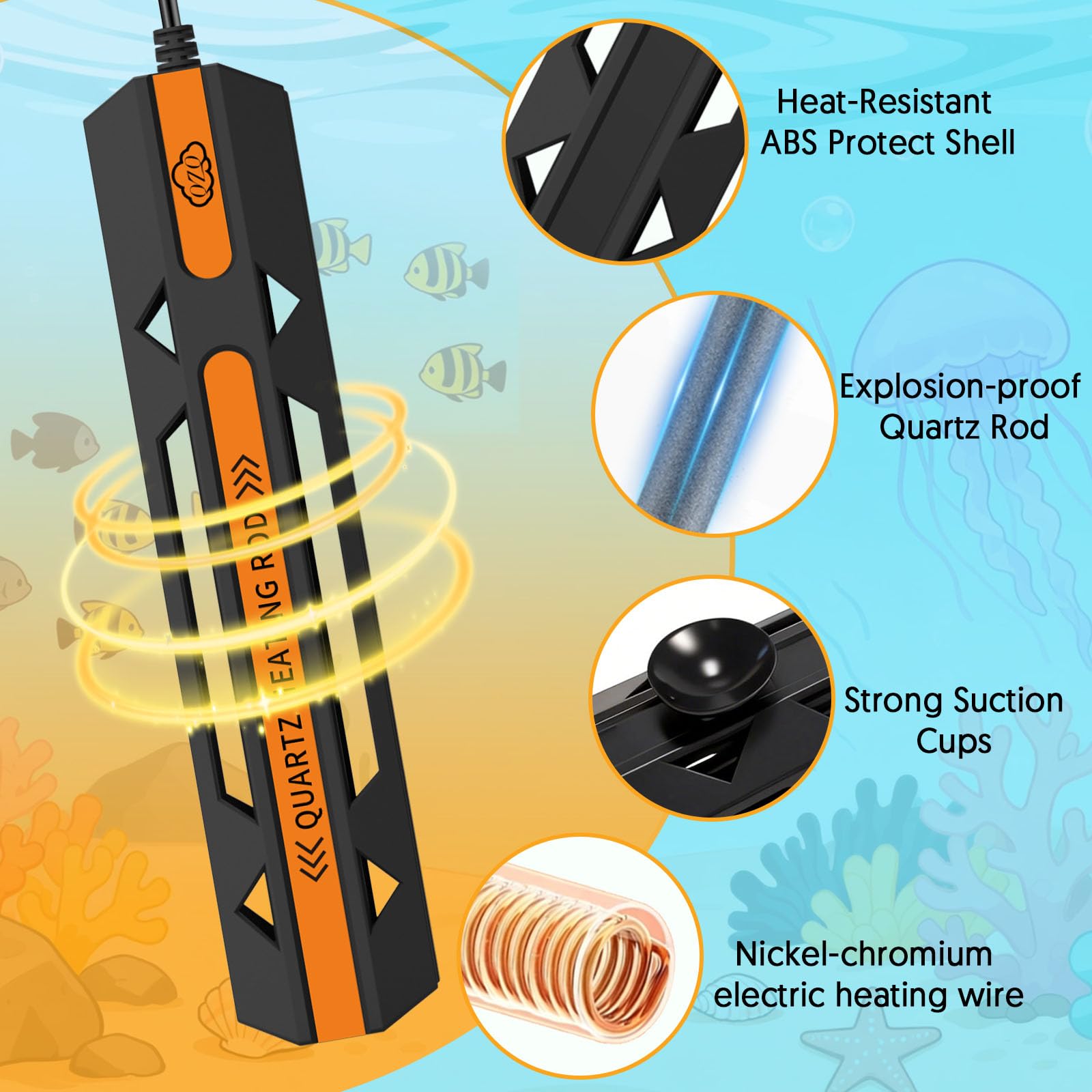 QZQ Riscaldatore per acquario, 500 W, riscaldatore per acquario, con regolatore di temperatura, lascia l'acqua che smette automaticamente di riscaldare, protezione dal surriscaldamento, riscaldatore