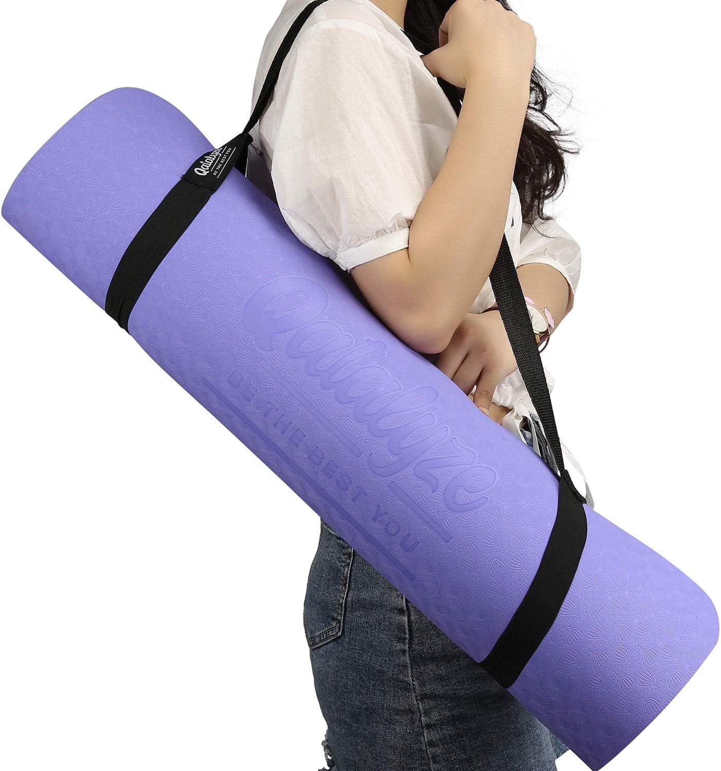 Extra Thick 8mm TPE Yoga mat with Cover Bag and Strap, Extra Wide (66cm) Exercise mat for Men and Women, Non Slip, Strong Grip Premium mat (183cmx66cmx8mm)