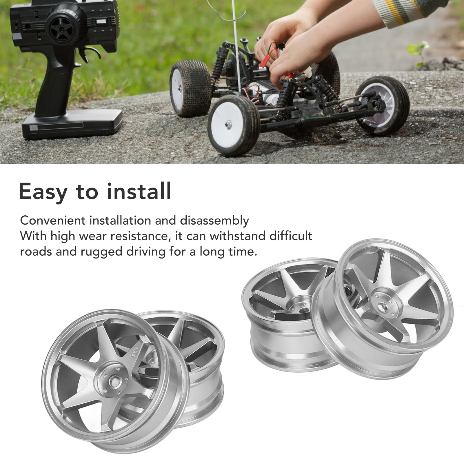 RC Wheel Hub Aluminium CNC CNC Maszyna wielokrotnego użytku 1/10 RC Koło samochodowe dla Traxxas HPI Kyosho HSP i inne modele samochodów 1/10 RC 4PCS (Srebrny)