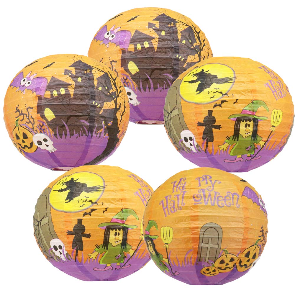 Time to Sparkle 5 Pack Tissue Paper Round Lanterns LampShade Lamp Shade Halloween Birthday Party Decoration | Lantern Witch, 8"(20cm) |