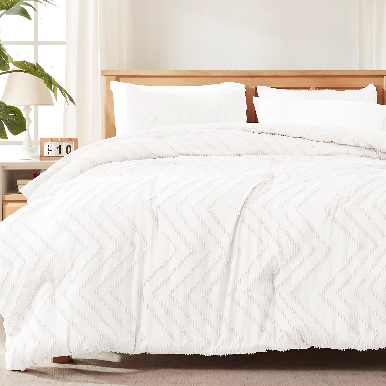 Cosybay Queen Comforter Set, White Boho Tufted Comforters Queen Size, 3 Pieces Bed Comforter Set with 1 Comforter(90"x90") & 2 Pillow Shams(20"x26"), All Season Down Alternative Bedding Set