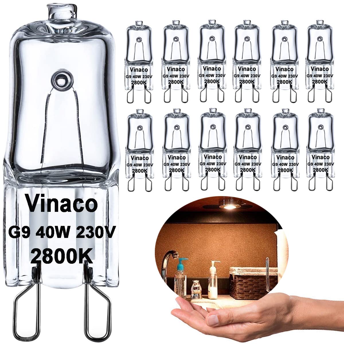 G9 Bulb, 12 Pack G9 Halogen Bulb 40 Watt High Brightness 520LM, G9 Dimmable Long Lifetime,G9 Light Bulb with G9 Base, JCD G9 230V 40W Great for Chandeliers, Pendants, Cabinet Lights, Landscape Lights