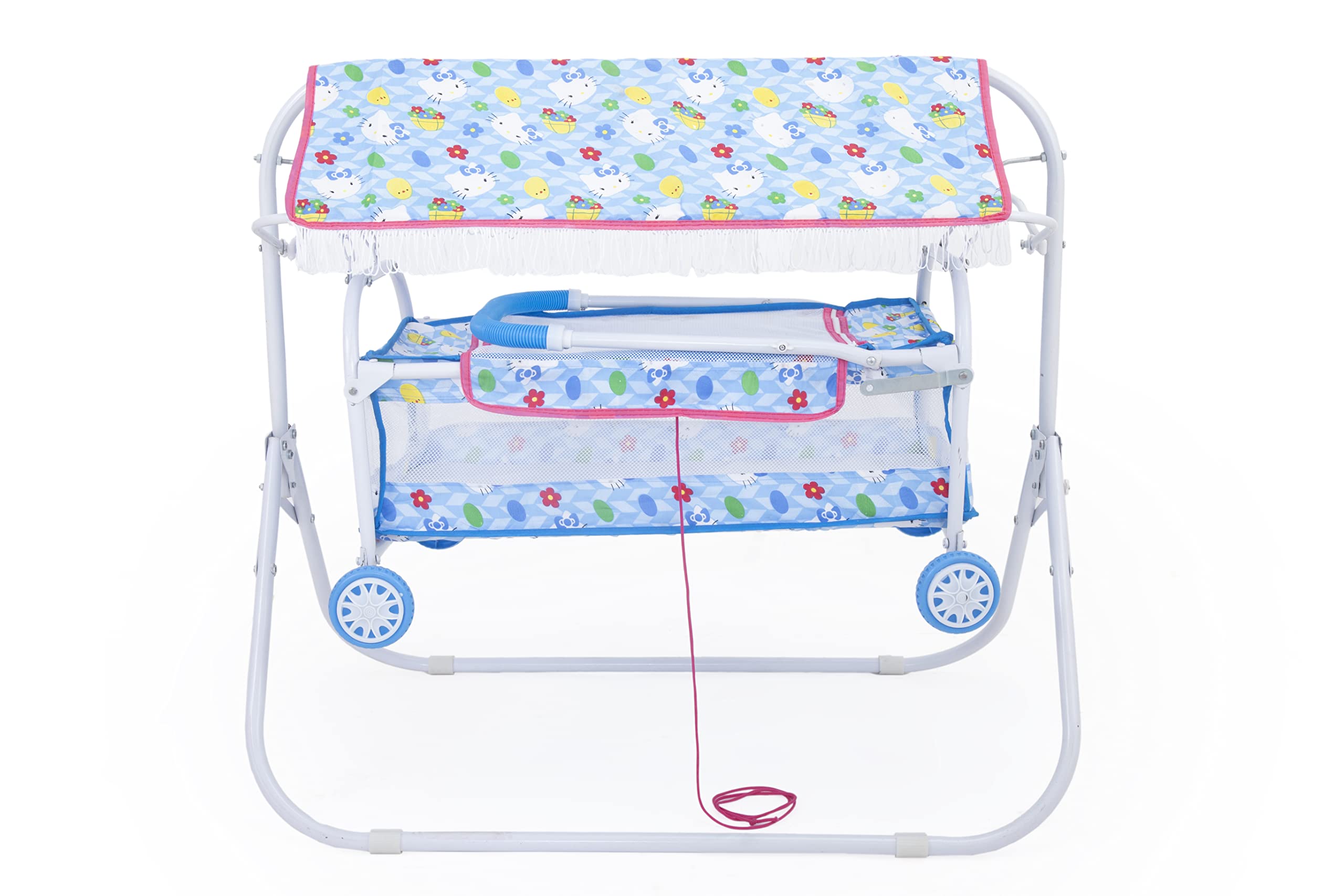 BABYBLESSING Baby Cradle 4 Wheel (Hood) | Colour - Sky Blue, Iron
