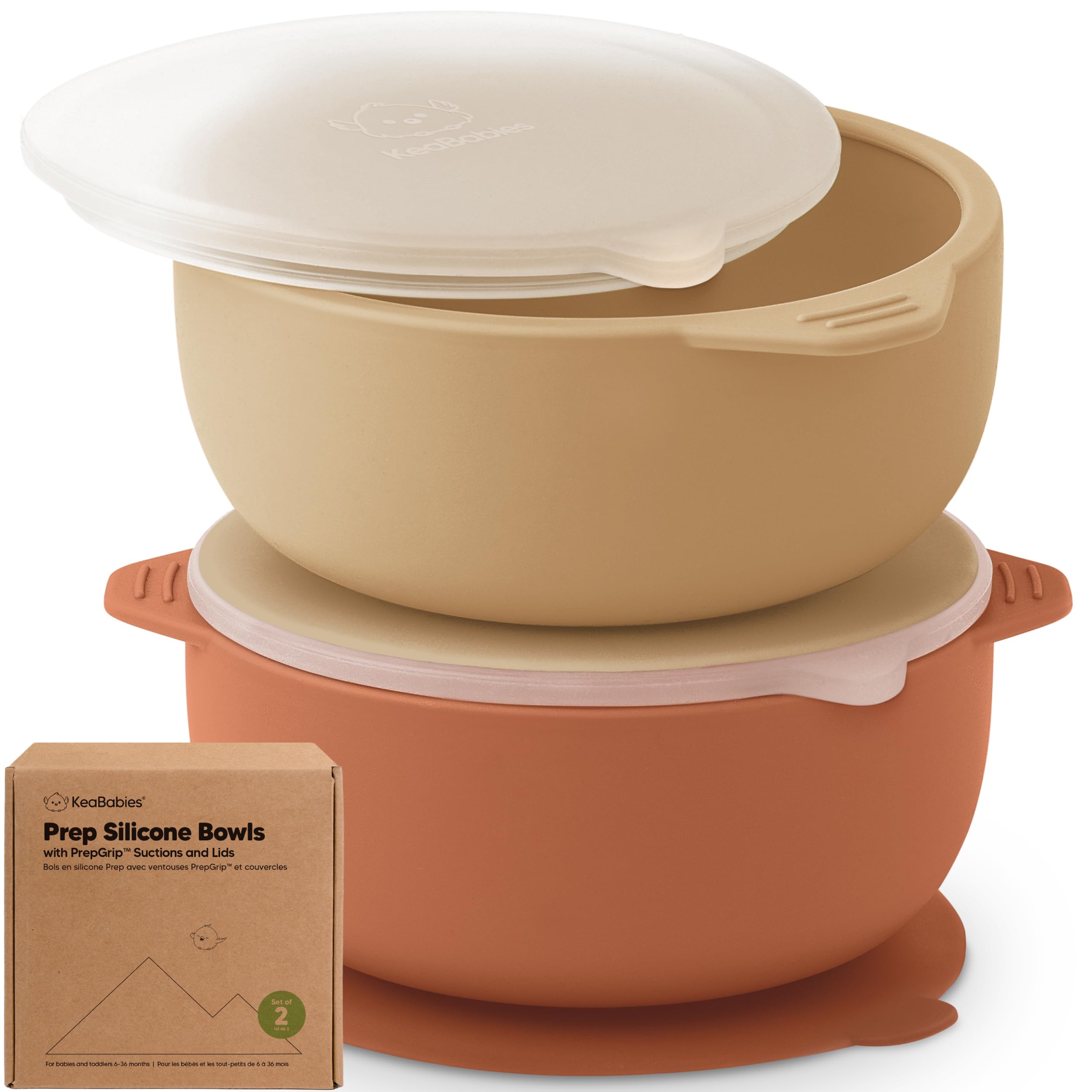 KeaBabies 2-Pack Baby Bowls with Suctions, Lids - Silicone Toddler Suction Bowls for Baby Boy, Girl, Kids, Food Grade Silicone, BPA-Free, Dishwasher Safe, Toddler Eating Essentials (Terracotta)
