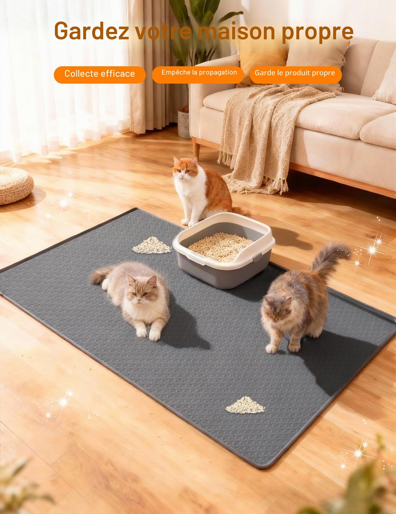Tapis Litiere Chat 130x65cm, XXL litière pour Chat en Silicone, Tapis de Litiere Alvéolée, Impermeabile e Resistente all'urina, Facile da Pulire, con Bordi Rialzati per Ciotola e Lettiera