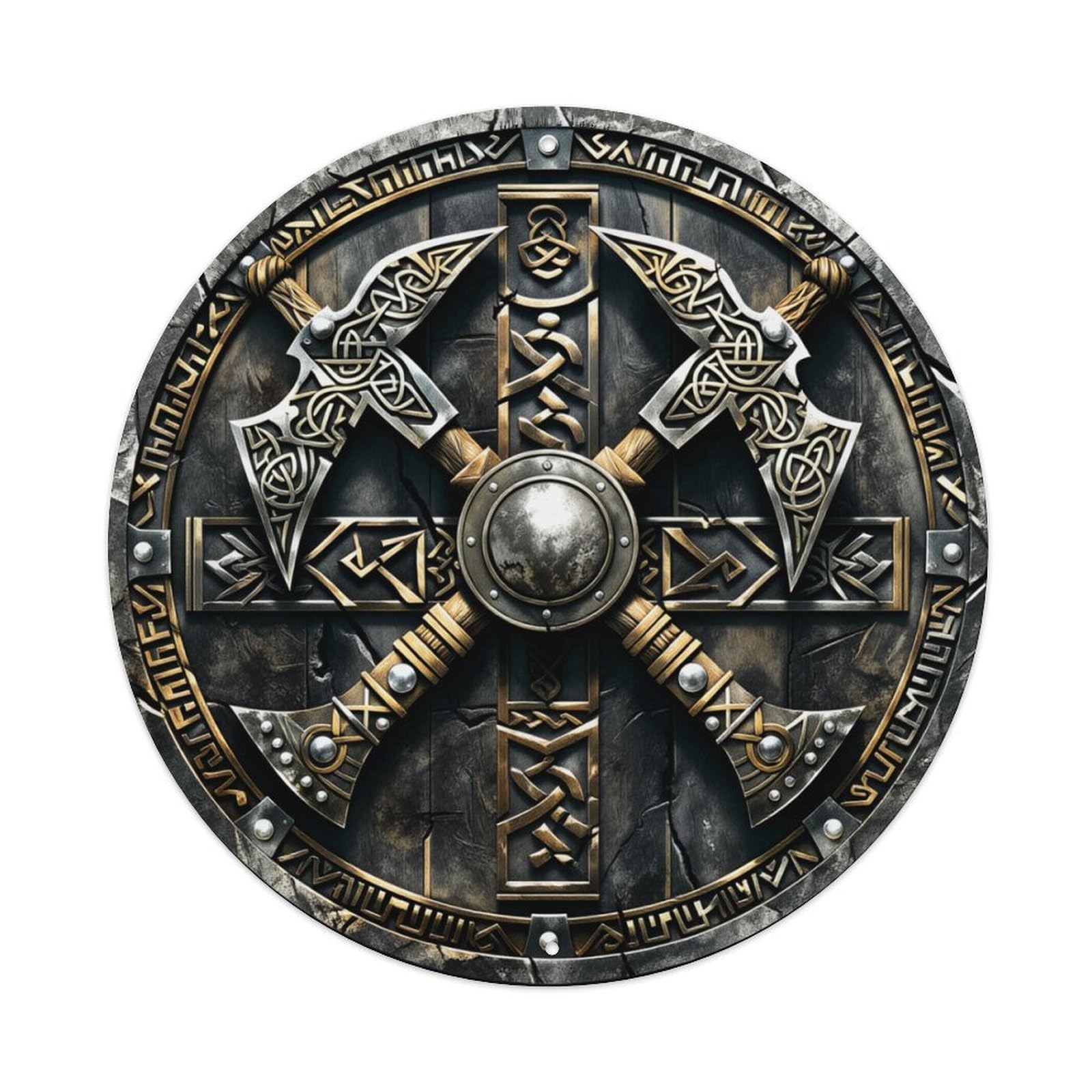 Celtic Cross Axes Shield Design Round Tin Sign Retro Metal Sign for Cafe Bar Pub Home Game Room Gym Club Wall Decoration Vintage Metal Poster 8x8 Inch