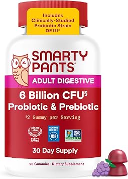 SmartyPants Adult Probiotic & Prebiotic Gummies for Digestive Health 6 Billion CFU Gut Health Supplement, Clinically Studied Prebiotic for Immune Support, Grape, 60 Count 30 Day Supply