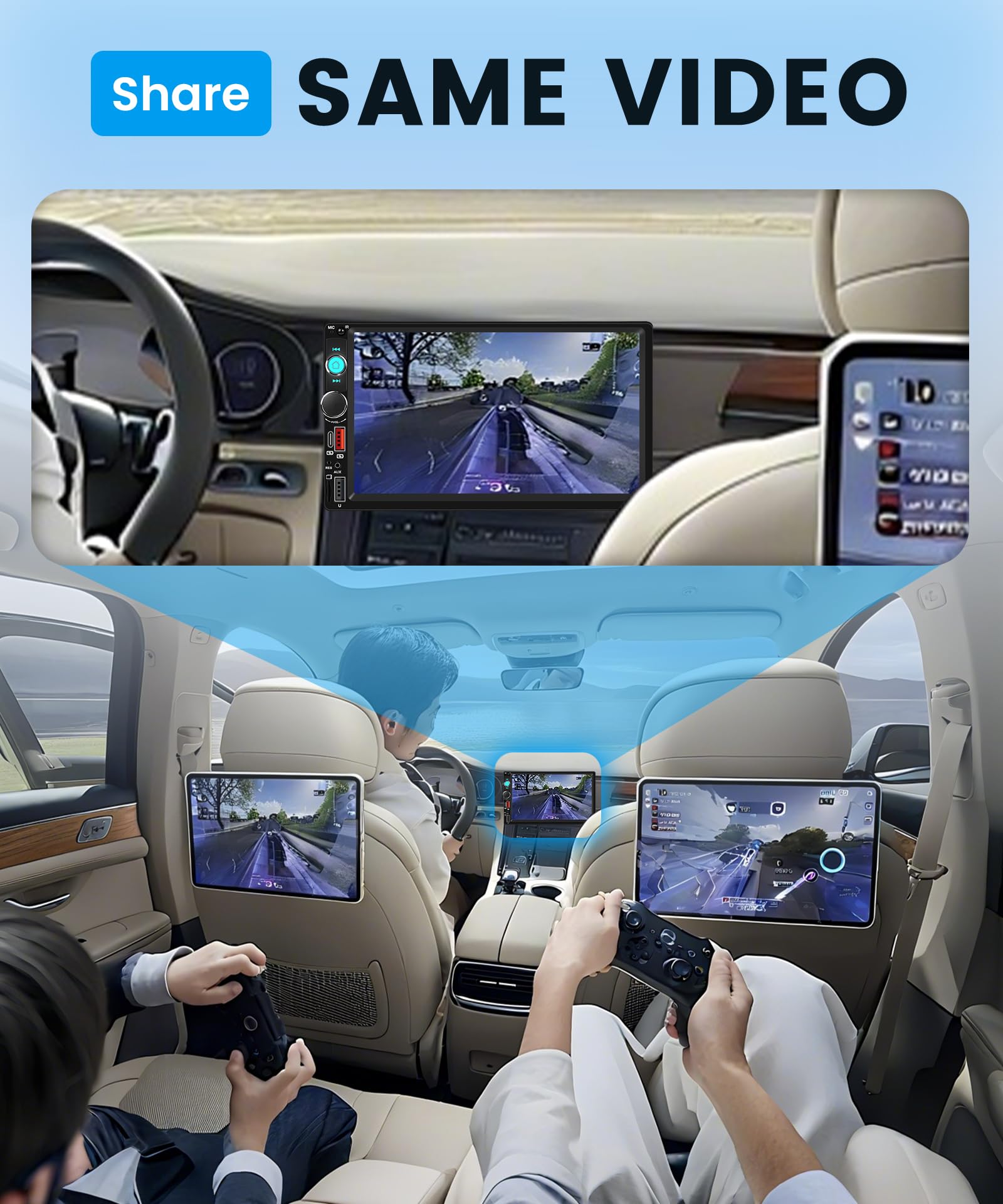 Wireless Carplay Autoradio 2 Din con You-Tube Android Auto 7 Pollici Touchscreen Autoradio con IOS/Android Mirror Link Bluetooth FM Radio USB/EQ/AUX Controllo del Volante Telecamera Posteriore