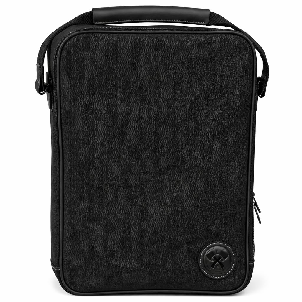 Lumberjack Plaid Golf Shoe Bag - Canvas and Leather, Large Travel Organizer for Men and Women, Breathable Sneaker Carrier (Black)