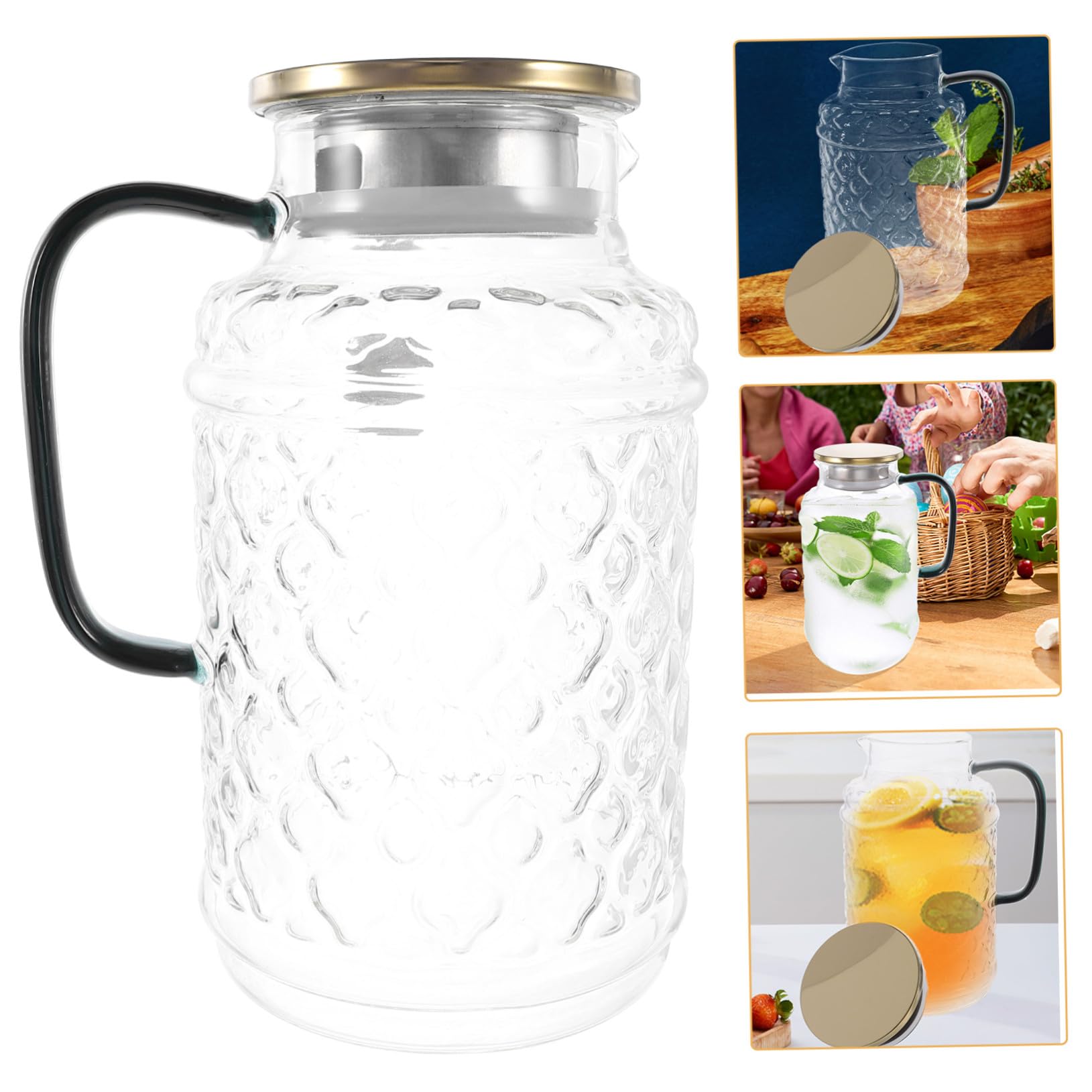 Jarra de Agua Fría Fácil de Almacenar de Vidrio Grueso con Tapa de 1.7l Diseño Clásico y Práctico para Uso en Sala o Cocina