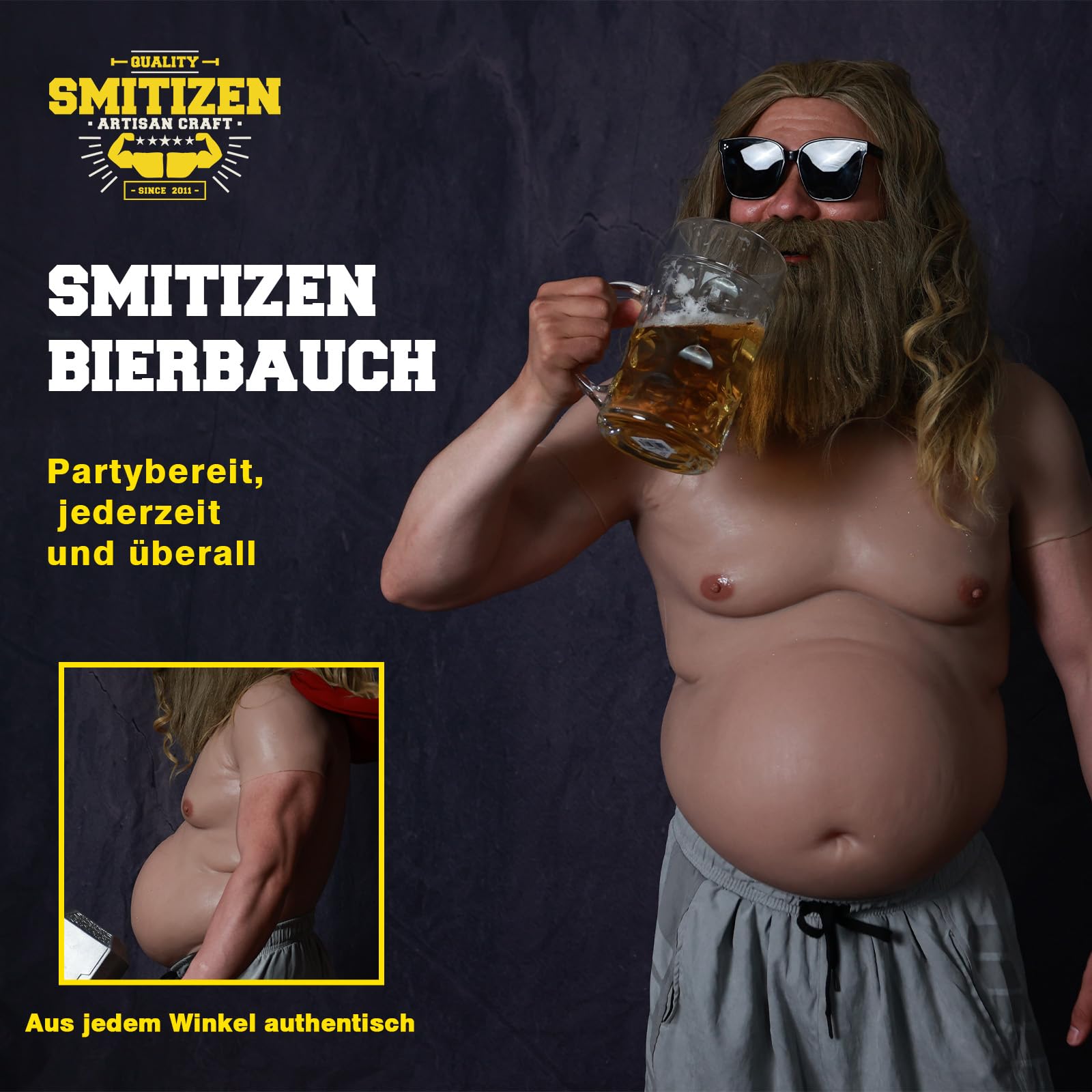 SMITIZEN Silikon Bierbauch Fett dicker Anzug Fake ober Körper groß Fat belly Bodysuit Kostüm für Herren Männer Halloween Cosplay Weihnachtsmann